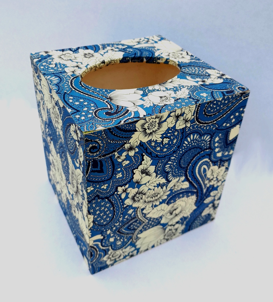  Wooden Tissue Box Blue Floral Paisley Italian Paper - casă & stil de viață - organizare & depozitare - cutie pentru șervețele - Artynos.ro