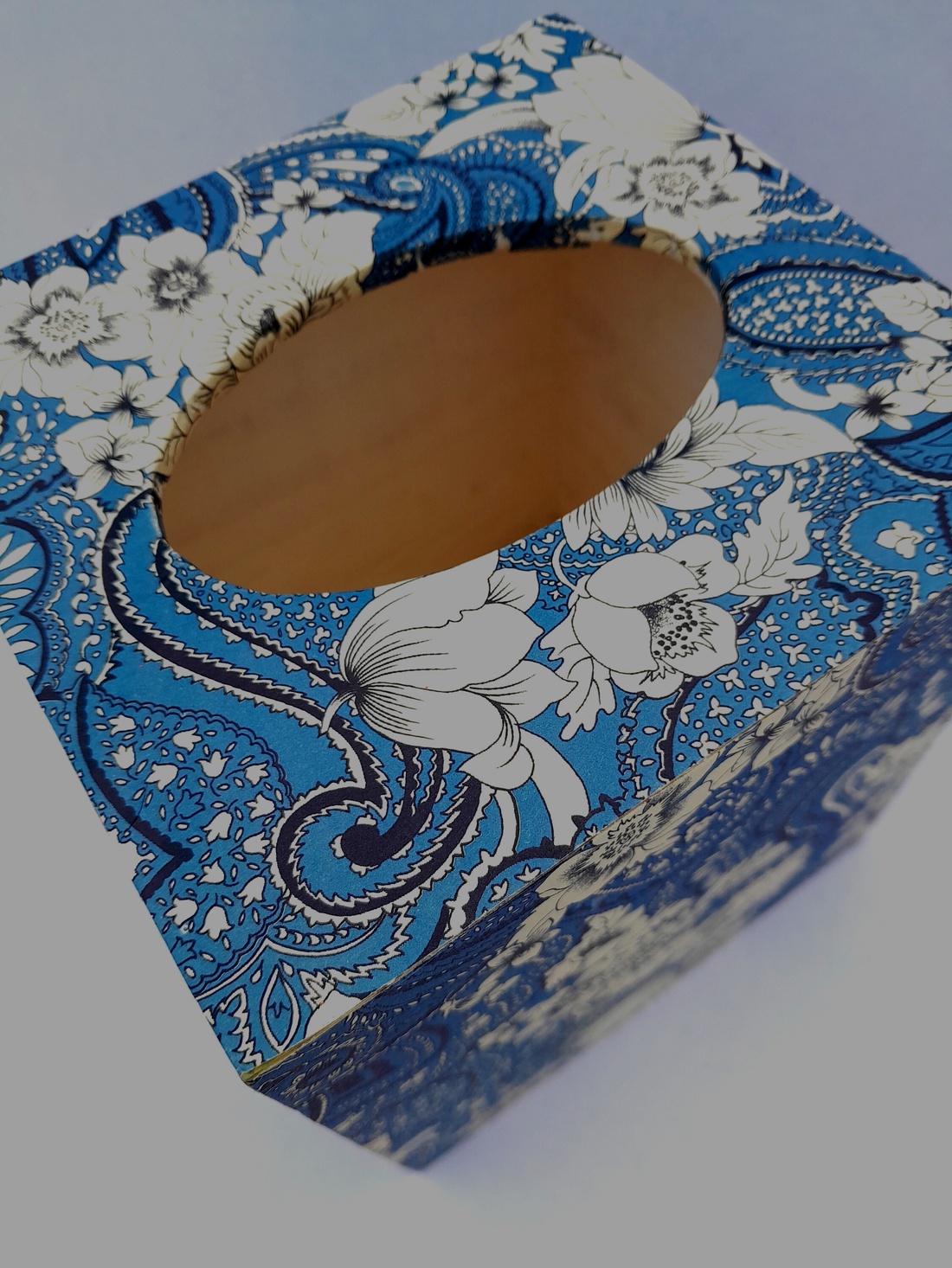 Wooden Tissue Box Blue Floral Paisley Italian Paper - casă & stil de viață - organizare & depozitare - cutie pentru șervețele - Artynos.ro