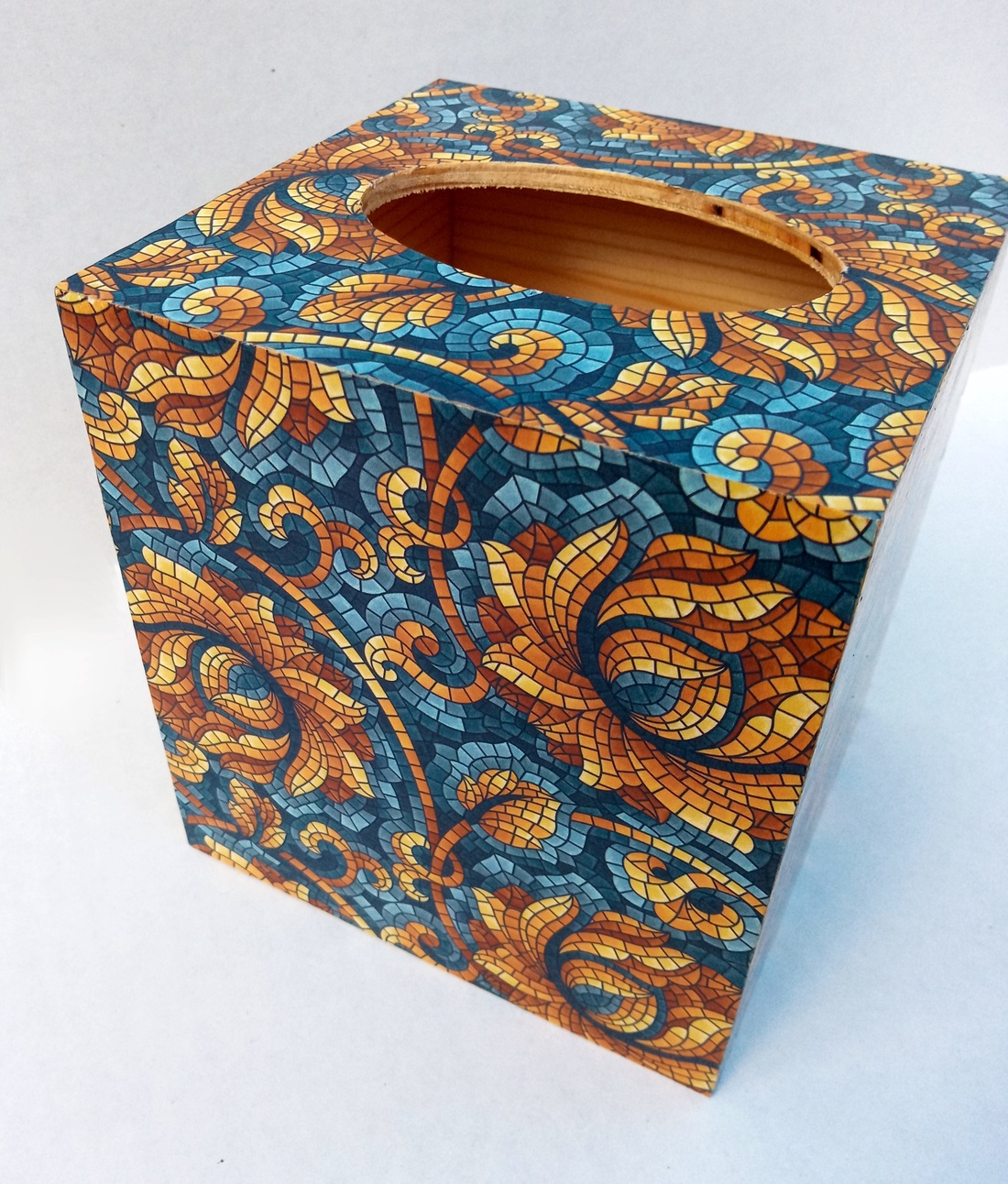  Wooden Tissue Box Mosaic Pattern Italian Paper - casă & stil de viață - organizare & depozitare - cutie pentru șervețele - Artynos.ro