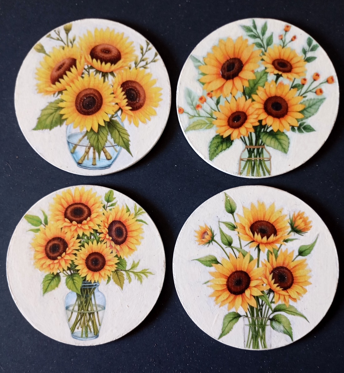 Set of four decoupage coasters - Sunflower Bouquet - casă & stil de viață - echipamente de bucătărie - accesorii de servire - coastere - Artynos.ro