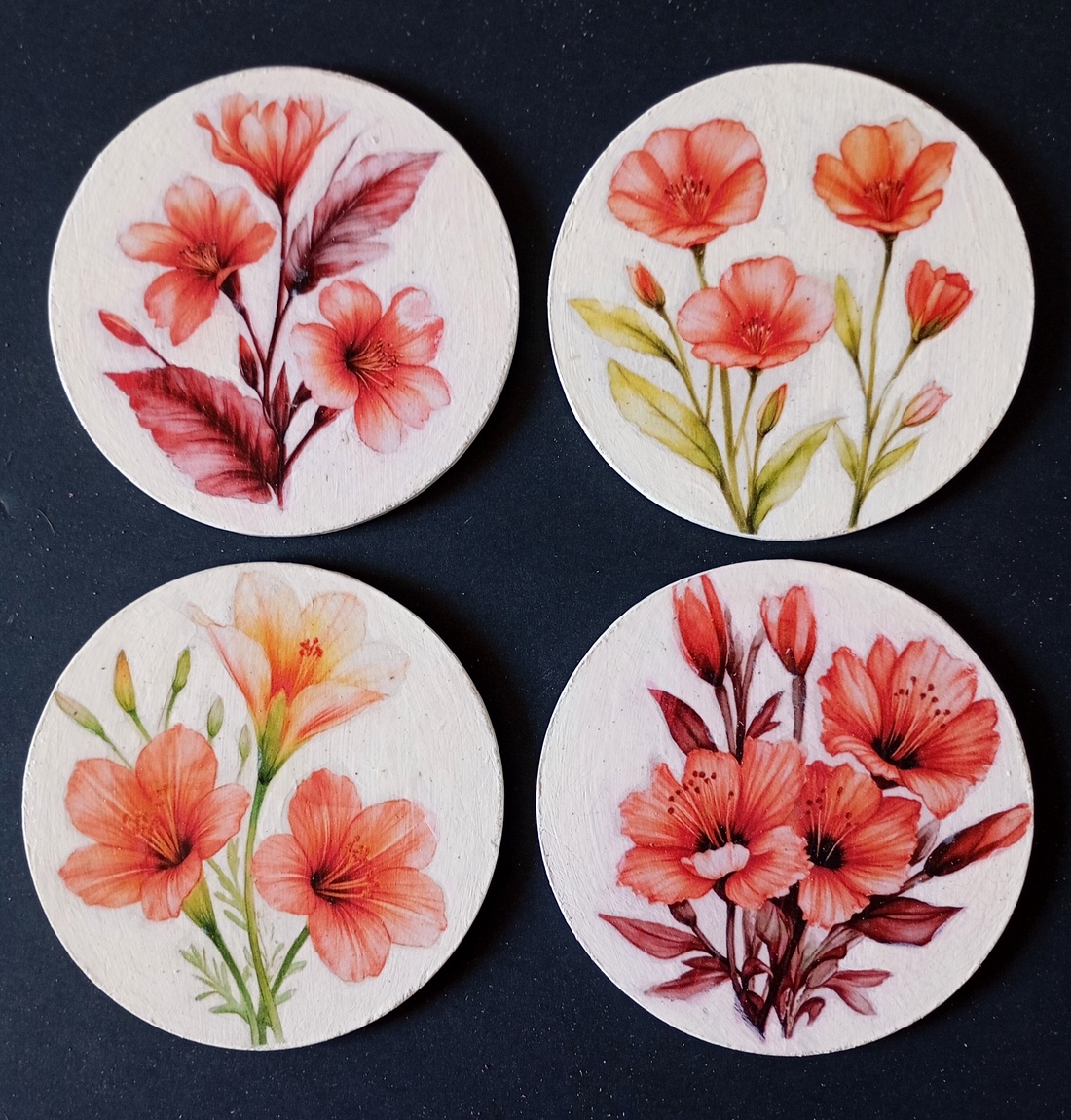 Set of four decoupage coasters - Beautiful Flowers - casă & stil de viață - echipamente de bucătărie - accesorii de servire - coastere - Artynos.ro