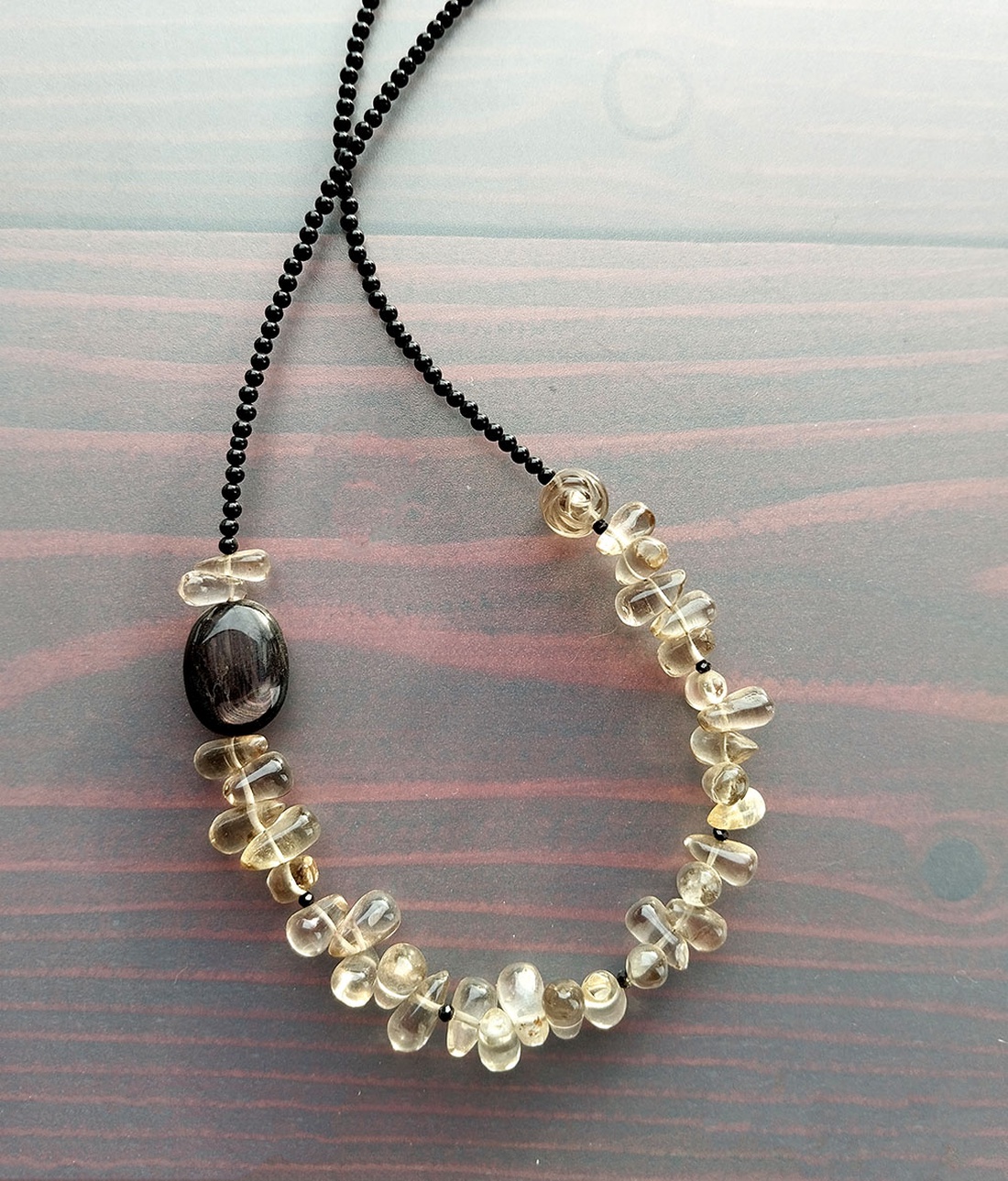 Colier din onix, cuart fumuriu si hipersten - bijuterii - coliere - coliere din pietre semiprețioase - Artynos.ro