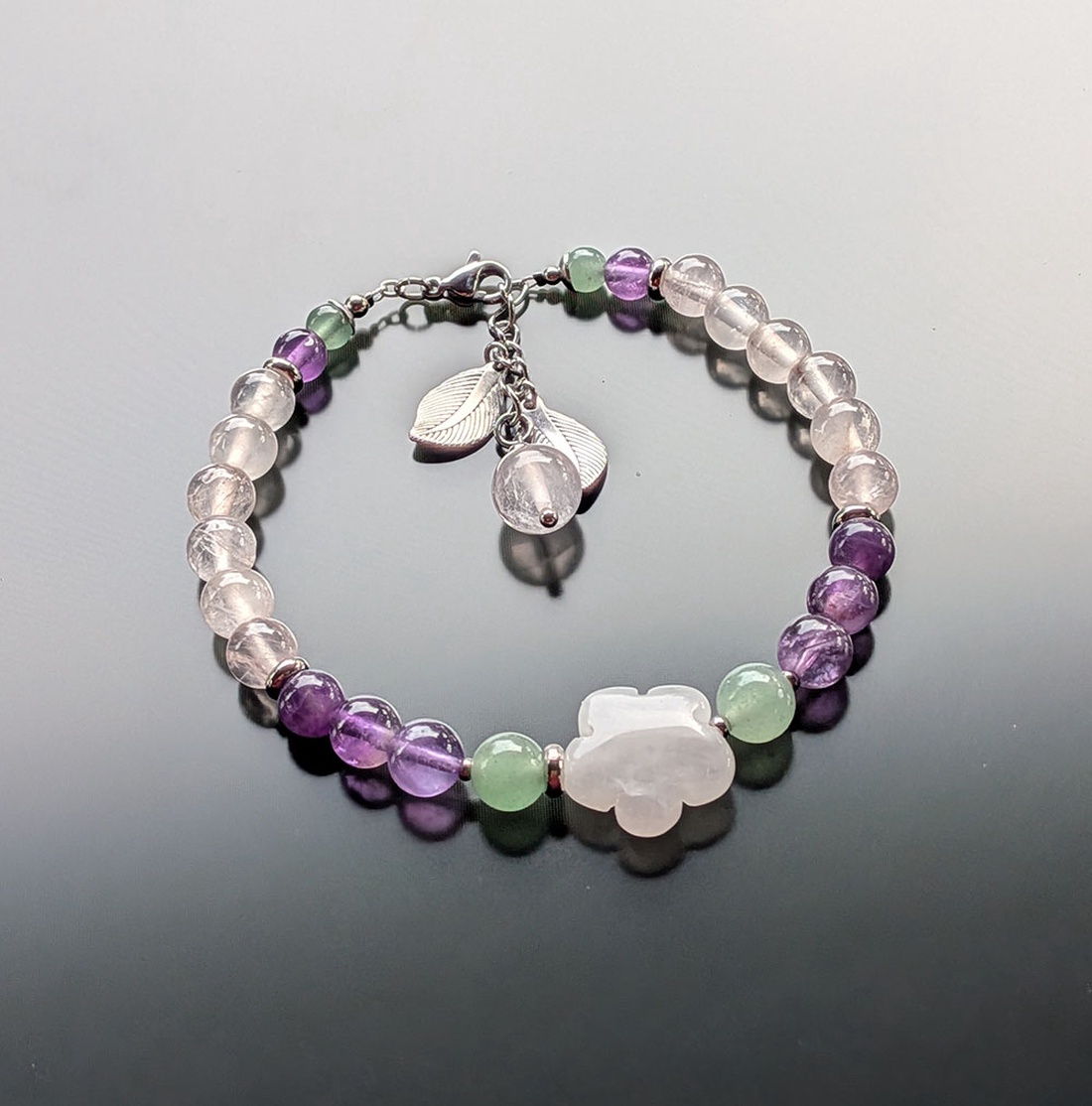 Cuart roz, ametist si aventurin - bijuterii - brățări - brățări din pietre semiprețioase - Artynos.ro