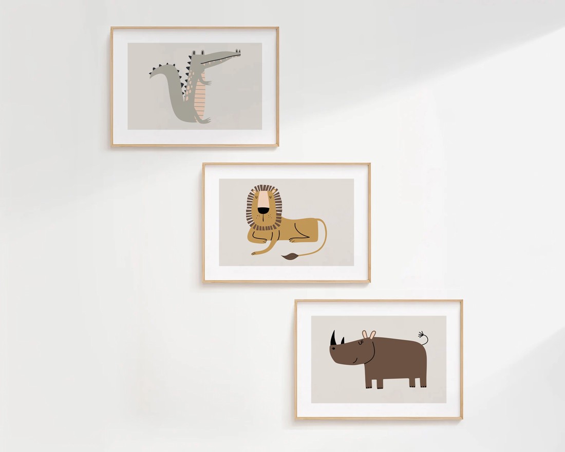 Safari animal imagine, serie poster minimal, camera de copii perete arta set 3 buc -  - Artynos.ro