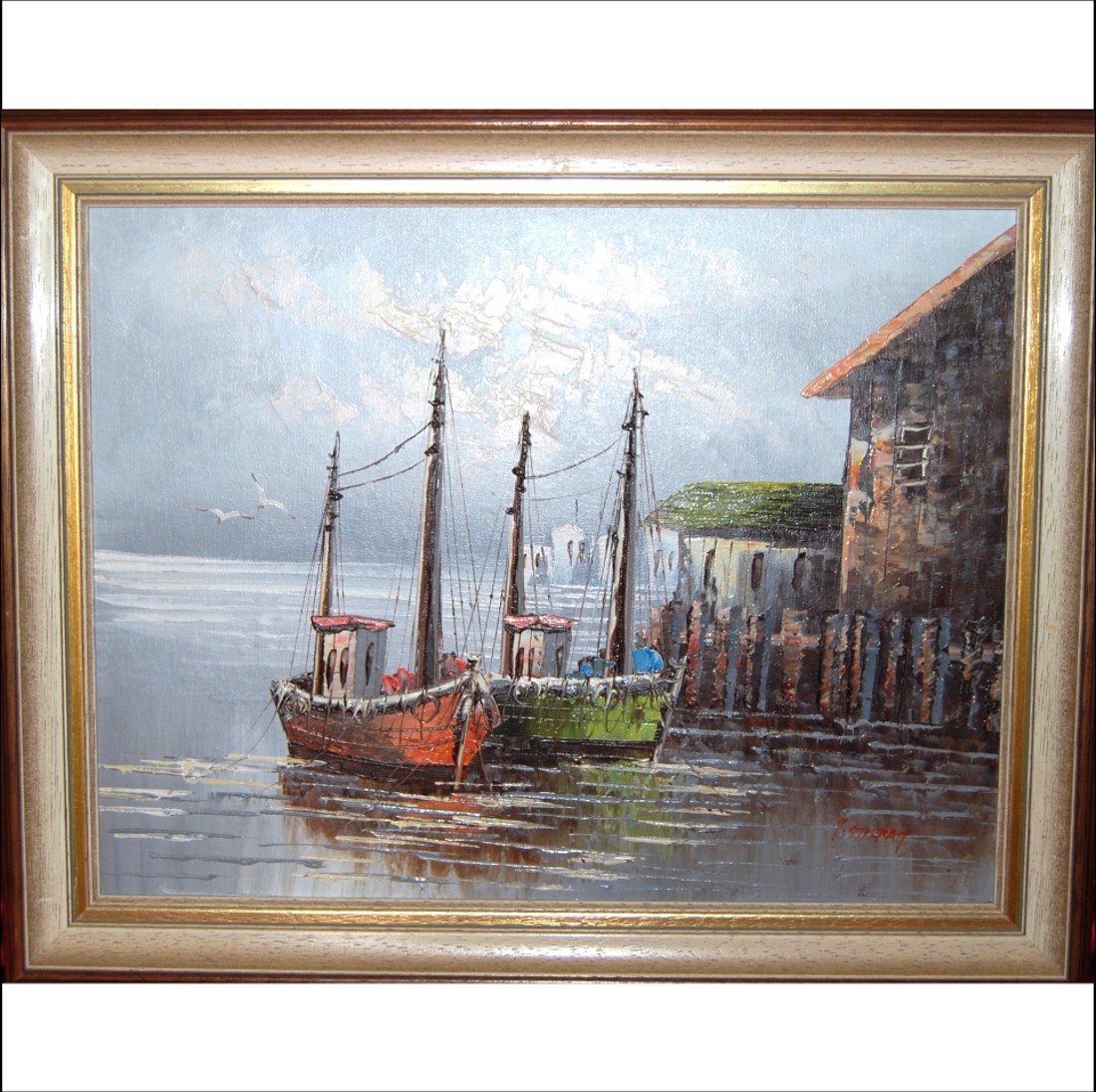 Barje în port, pictură în ulei pe pânză - arte vizuale și accesorii  - picturi - pictură în ulei - Artynos.ro