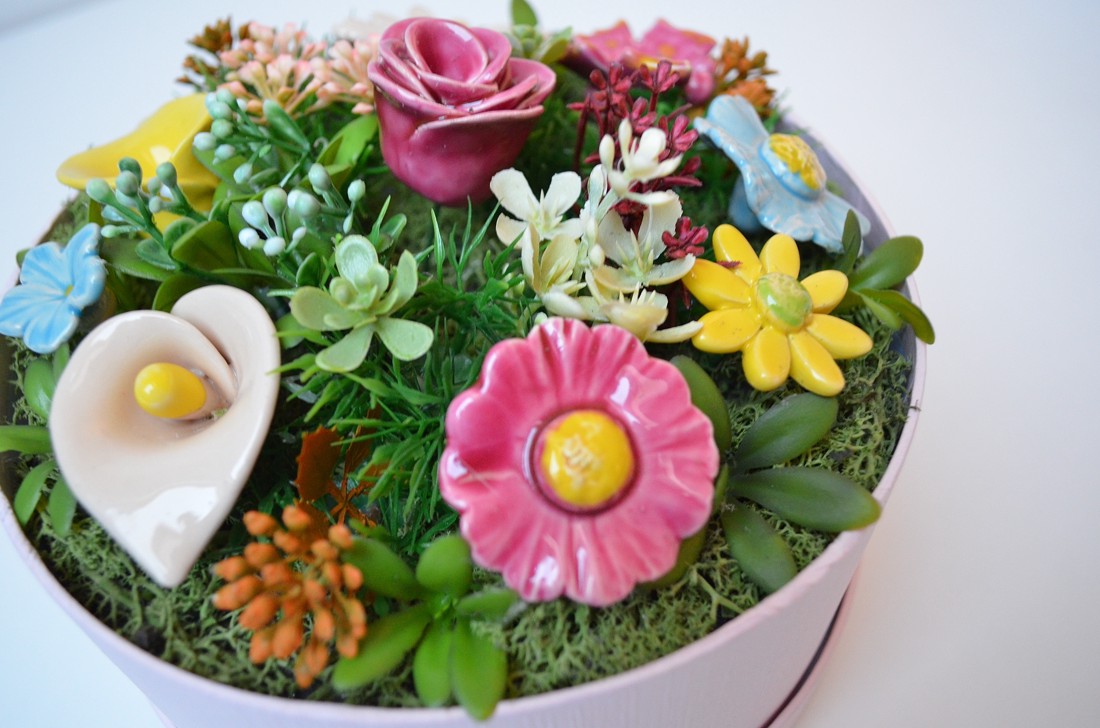 Buchet de flori din ceramică, cutie cu 9 flori - casă & stil de viață - decorațiuni de casă - accesorii florale - cutii cu flori - Artynos.ro