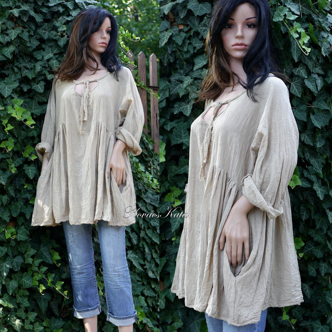 PAULA / nisip - tunică lagenlook design - îmbrăcăminte și modă - haine damă - tunică - Artynos.ro