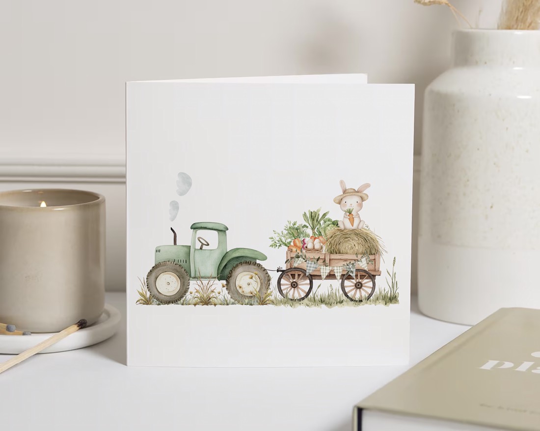 Carte poștală de Paște, felicitare tractor, felicitare cadou iepuraș - - Artynos.ro Carte poștală de Paște, felicitare tractor, felicitare cadou iepuraș - - Artynos.ro