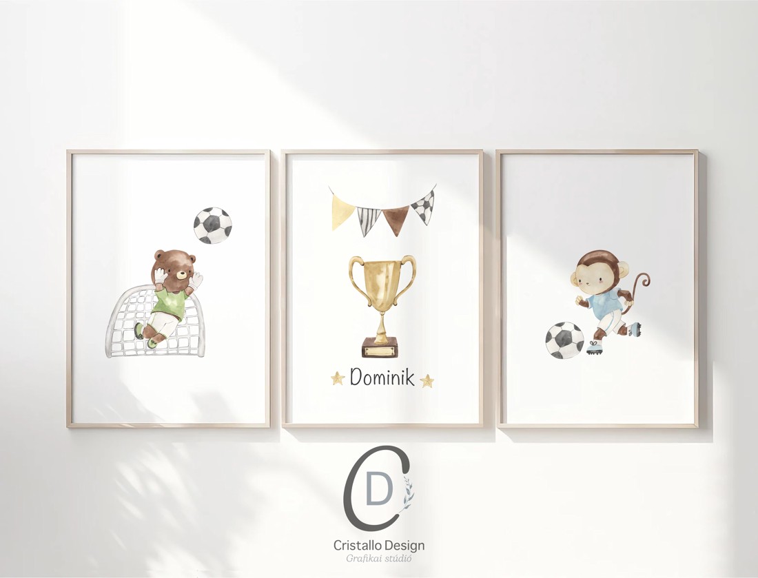 Set de postere de fotbal personalizate, set de artă de perete cu animale safari 3 buc -  - Artynos.ro