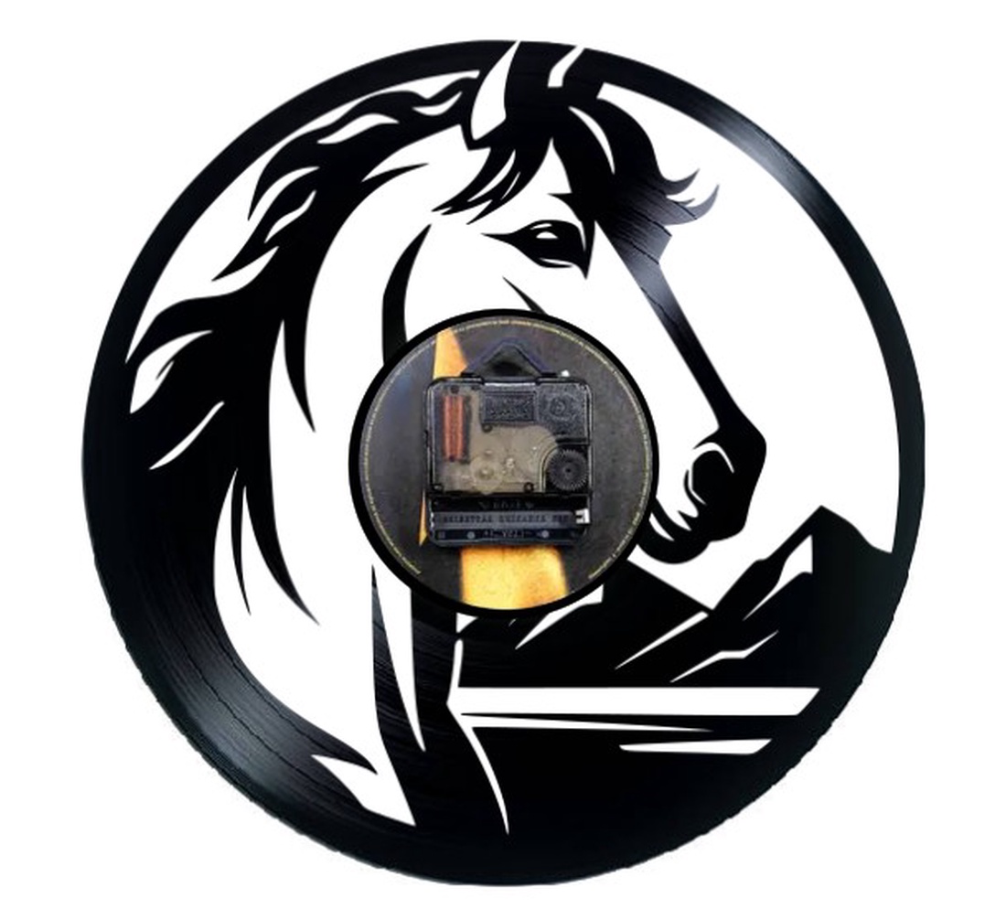 Ceas de perete decorativ - Wild Spirit Horse - Majestic Nature - realizat din disc de vinil (Vinyl Record), Negru, 30 cm - casă & stil de viață - decorațiuni de casă - decorațiuni de pereți - ceasuri de perete - Artynos.ro