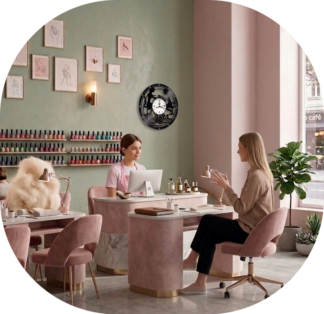 Ceas de perete Nails Salon Decorativ, Stil Vintage din Vinil (Disc Pick-up), Tematică Manichiură și Oja, Negru, 30 cm - casă & stil de viață - decorațiuni de casă - decorațiuni de pereți - ceasuri de perete - Artynos.ro