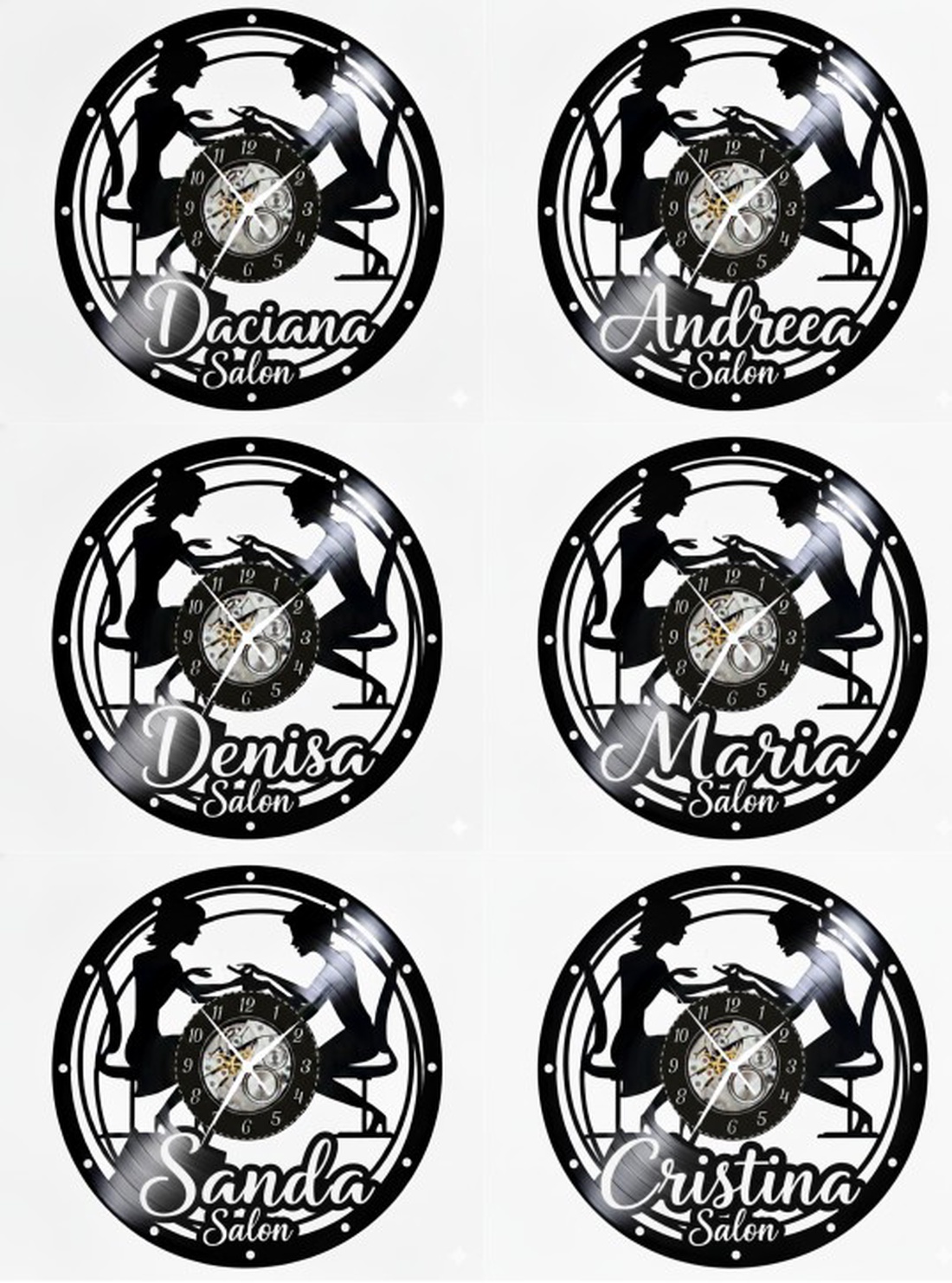 Ceas de perete Nails Salon Decorativ, Stil Vintage din Vinil (Disc Pick-up), Tematică Manichiură și Oja, Negru, 30 cm - casă & stil de viață - decorațiuni de casă - decorațiuni de pereți - ceasuri de perete - Artynos.ro