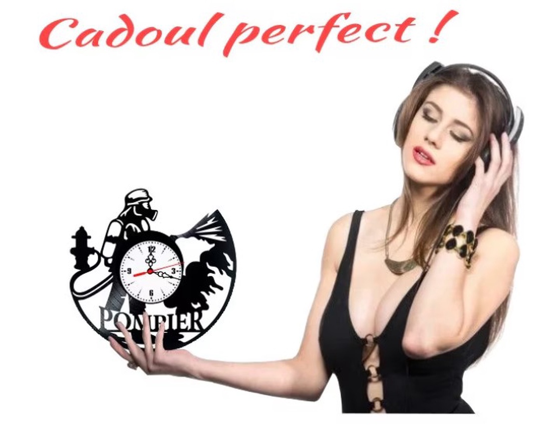 Ceas de perete decorativ �Firefighters � Pompier, lucrat manual din disc de vinil (Vinyl Record), design eroi salvatori - casă & stil de viață - decorațiuni de casă - decorațiuni de pereți - ceasuri de perete - Artynos.ro