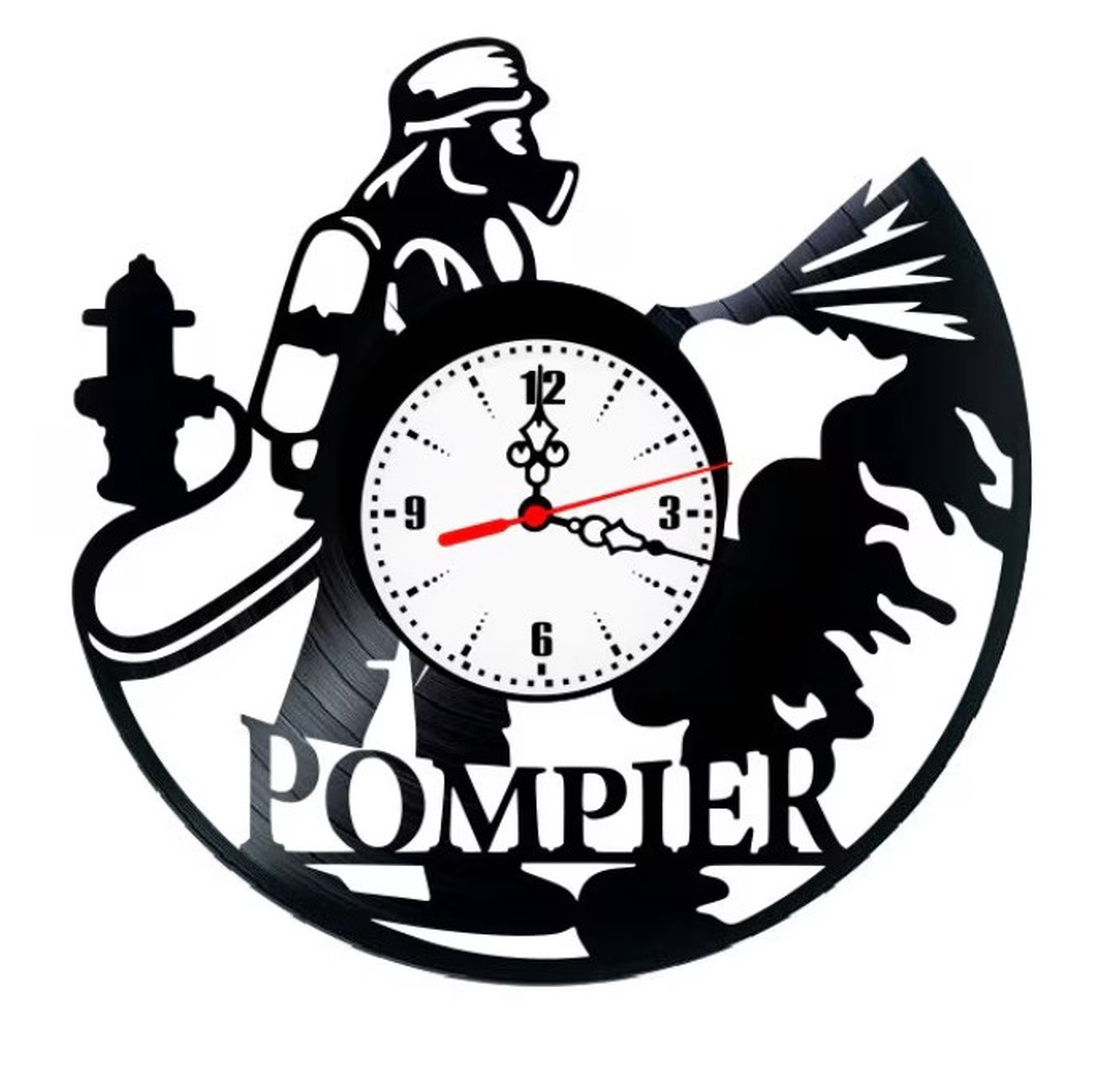 Ceas de perete decorativ �Firefighters � Pompier, lucrat manual din disc de vinil (Vinyl Record), design eroi salvatori - casă & stil de viață - decorațiuni de casă - decorațiuni de pereți - ceasuri de perete - Artynos.ro