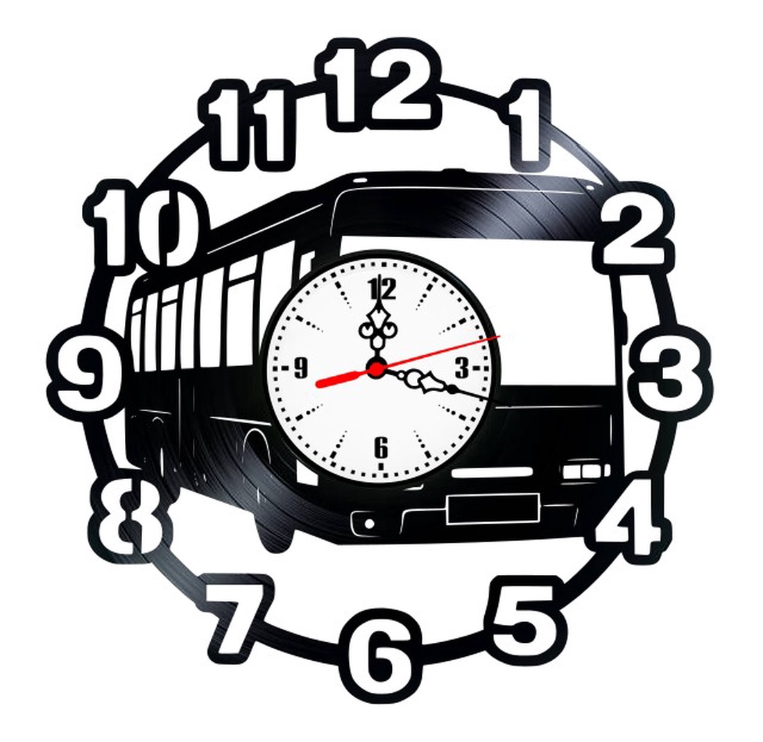 Ceas de perete din disc vinil, Tematică Autobuz / Transport în Comun, Design Urban cu Vehicul Detaliat, Negru - casă & stil de viață - decorațiuni de casă - decorațiuni de pereți - ceasuri de perete - Artynos.ro