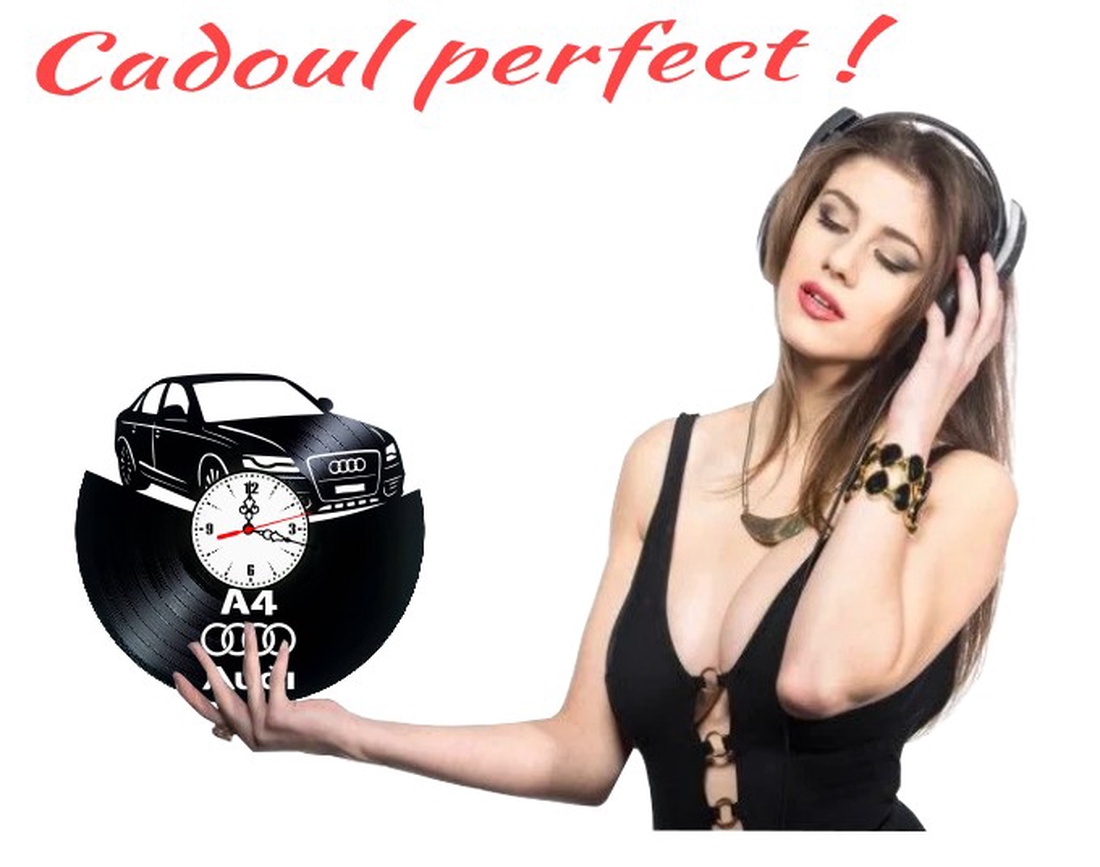 Ceas de perete din disc vinil, Tematică Audi / Motorsport, Design Premium cu Logo și Siluetă Auto, Negru - casă & stil de viață - decorațiuni de casă - decorațiuni de pereți - ceasuri de perete - Artynos.ro