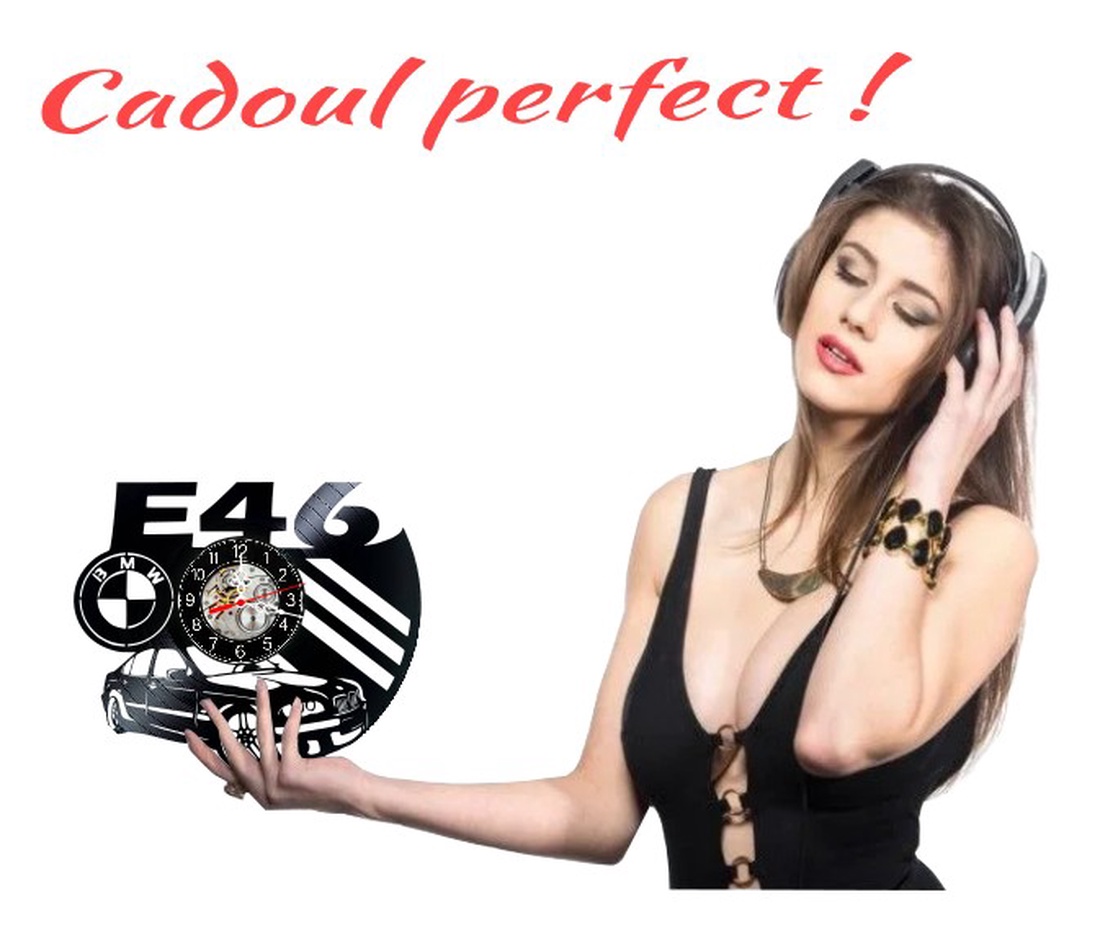 Ceas de perete decorativ realizat din disc de vinil, Model BMW E46 Sedan Sigla Auto Dungi M Power, Negru, 30 cm - casă & stil de viață - decorațiuni de casă - decorațiuni de pereți - ceasuri de perete - Artynos.ro