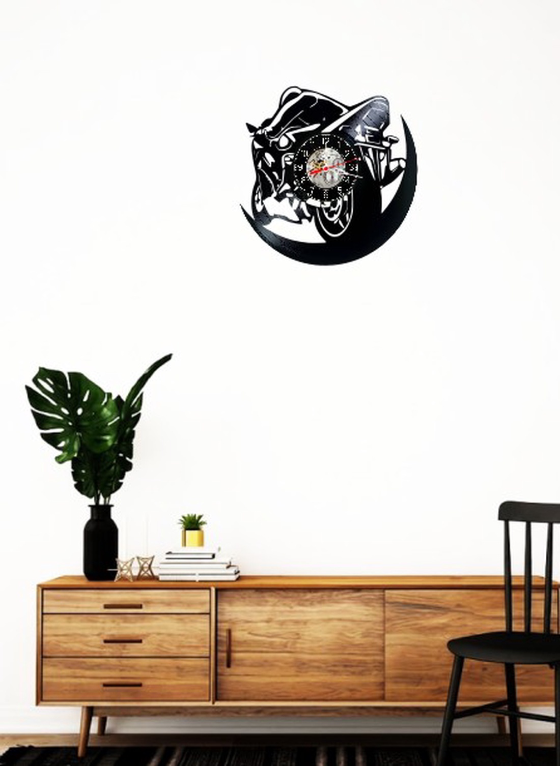 Ceas de perete decorativ realizat din disc de vinil, Model Motocicleta Supersport Viteza Pilot Circuit, Negru, 30 cm - casă & stil de viață - decorațiuni de casă - decorațiuni de pereți - ceasuri de perete - Artynos.ro