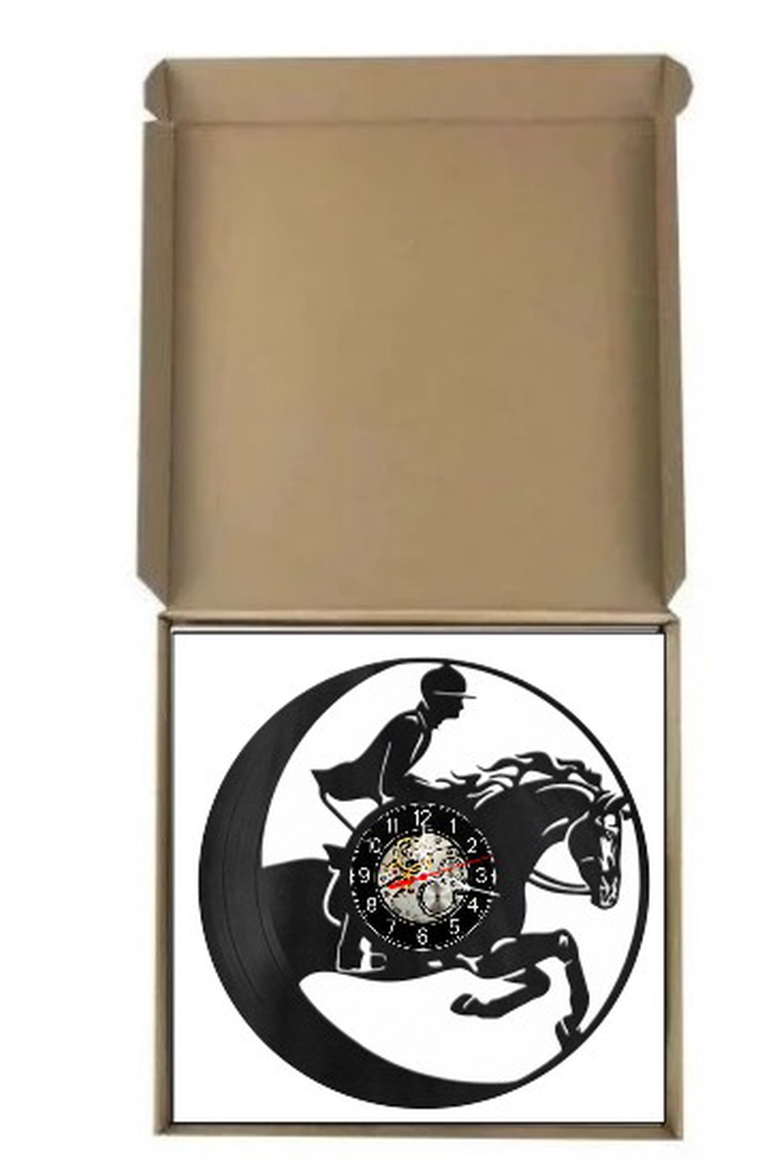 Ceas de perete decorativ realizat din disc de vinil, Model Calarie Cal de Rasa Calaret Saritura Hipism, Negru, 30 cm - casă & stil de viață - decorațiuni de casă - decorațiuni de pereți - ceasuri de perete - Artynos.ro