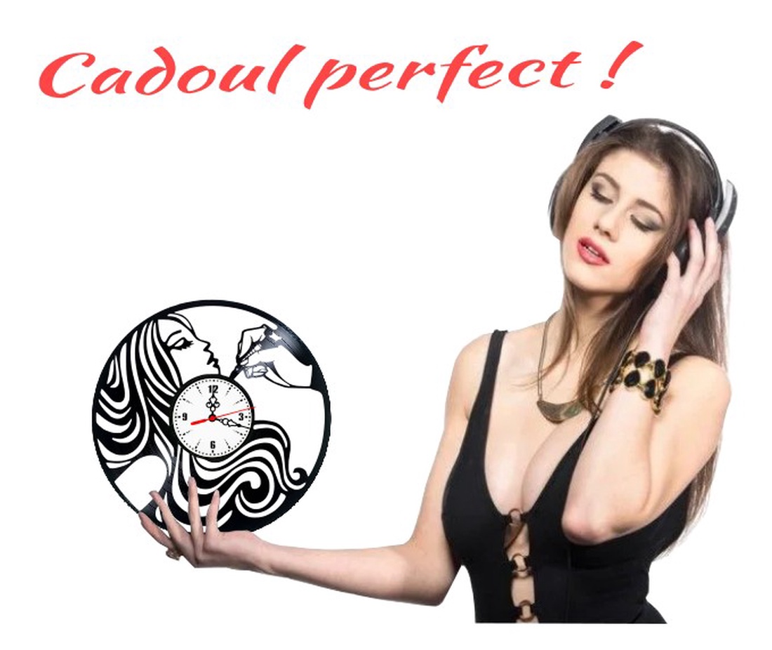 Ceas de perete decorativ realizat din disc de vinil, Model Makeup Artist Salon Infrumusetare Machiaj, Negru, 30 cm - casă & stil de viață - decorațiuni de casă - decorațiuni de pereți - ceasuri de perete - Artynos.ro