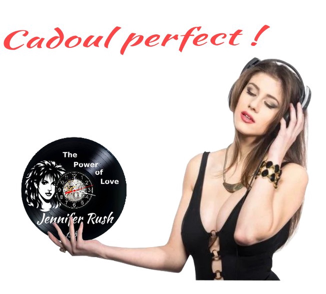 Ceas de perete decorativ realizat din disc de vinil, Model Jennifer Rush The Power of Love 1984 Pop Rock, Negru, 30 cm - casă & stil de viață - decorațiuni de casă - decorațiuni de pereți - ceasuri de perete - Artynos.ro