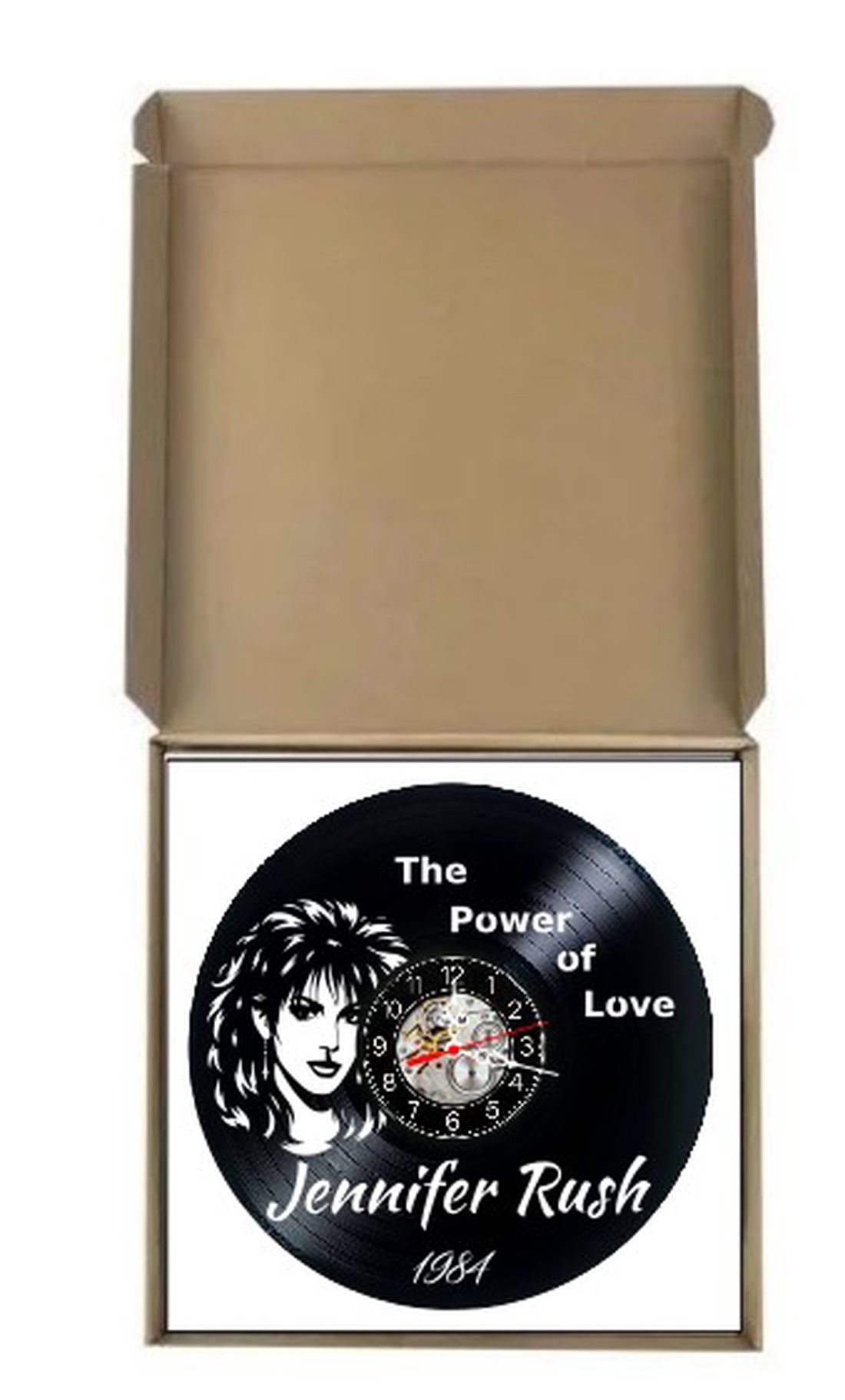 Ceas de perete decorativ realizat din disc de vinil, Model Jennifer Rush The Power of Love 1984 Pop Rock, Negru, 30 cm - casă & stil de viață - decorațiuni de casă - decorațiuni de pereți - ceasuri de perete - Artynos.ro