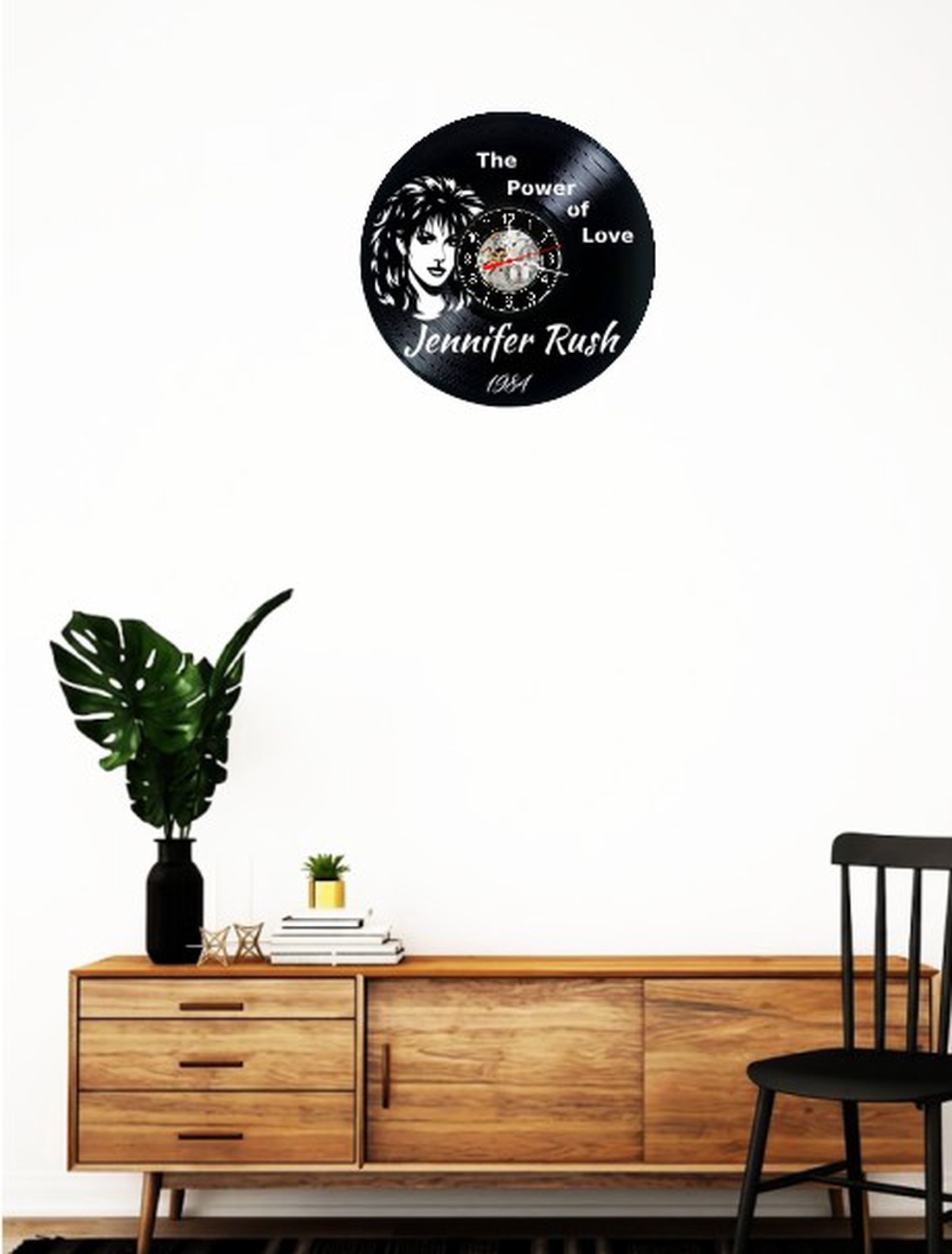 Ceas de perete decorativ realizat din disc de vinil, Model Jennifer Rush The Power of Love 1984 Pop Rock, Negru, 30 cm - casă & stil de viață - decorațiuni de casă - decorațiuni de pereți - ceasuri de perete - Artynos.ro