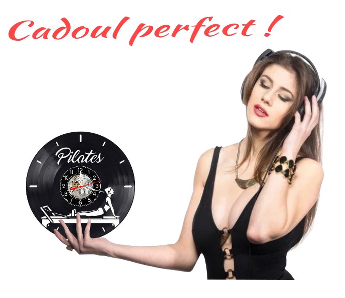Ceas de perete decorativ realizat din disc de vinil, Model Pilates Calligraphy Aparat Reformer Instructori Fitness, Negr - casă & stil de viață - decorațiuni de casă - decorațiuni de pereți - ceasuri de perete - Artynos.ro