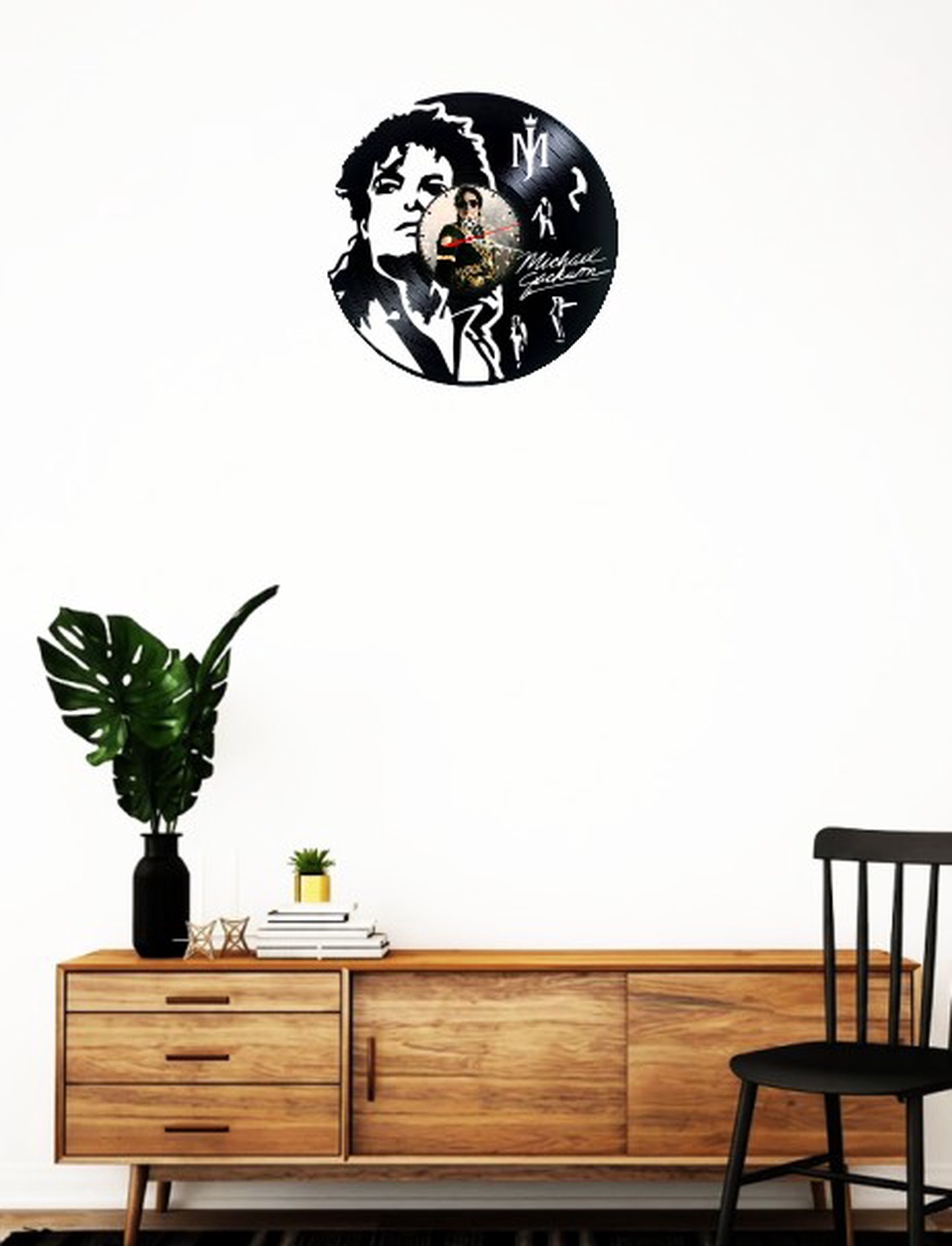 Ceas de perete decorativ realizat din disc de vinil, Model Michael Jackson King of Pop Monograma Semnatura, Negru, 30 cm - casă & stil de viață - decorațiuni de casă - decorațiuni de pereți - ceasuri de perete - Artynos.ro
