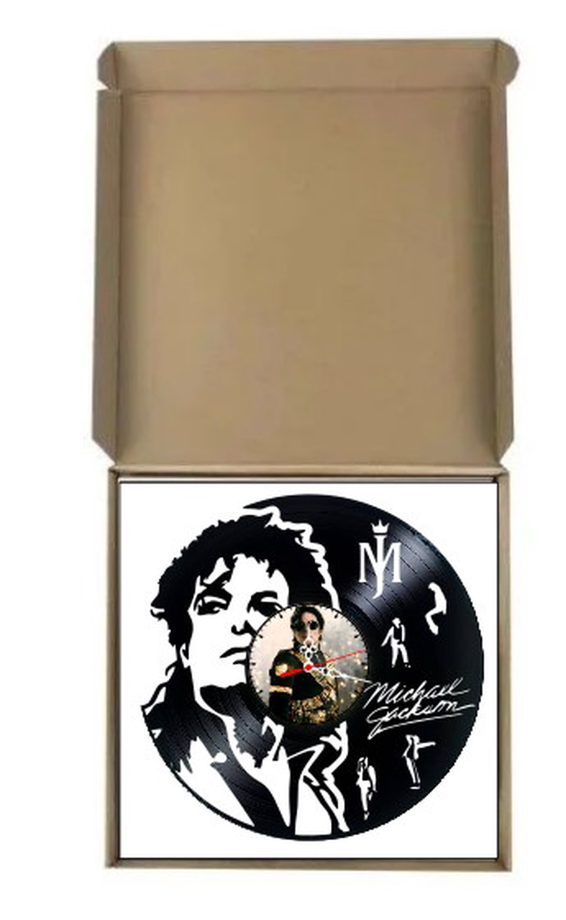 Ceas de perete decorativ realizat din disc de vinil, Model Michael Jackson King of Pop Monograma Semnatura, Negru, 30 cm - casă & stil de viață - decorațiuni de casă - decorațiuni de pereți - ceasuri de perete - Artynos.ro