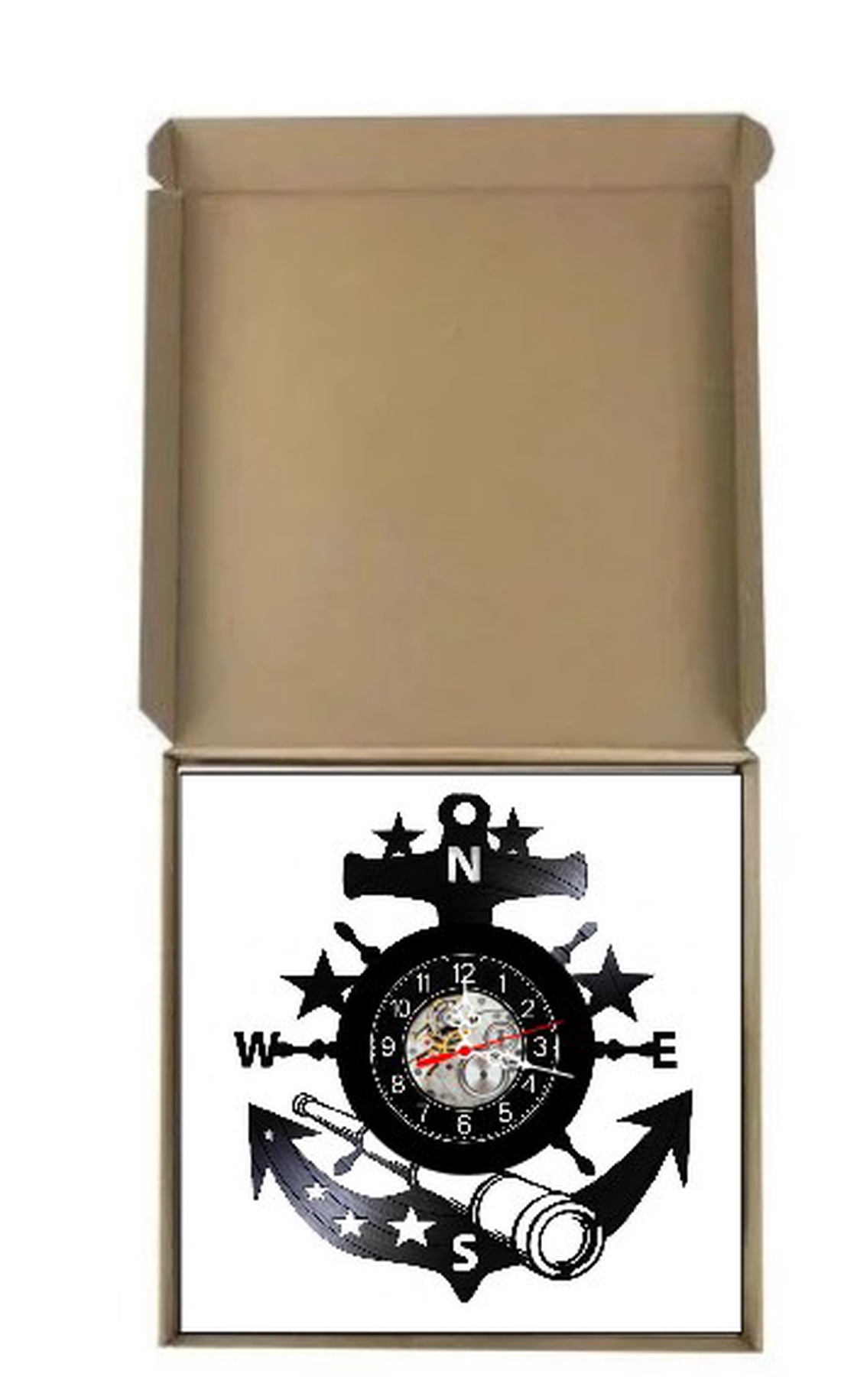 Ceas de perete decorativ realizat din disc de vinil, Model Ancoră Maritimă Cârmă Ochean Nautic, Negru, 30 cm - casă & stil de viață - decorațiuni de casă - decorațiuni de pereți - ceasuri de perete - Artynos.ro