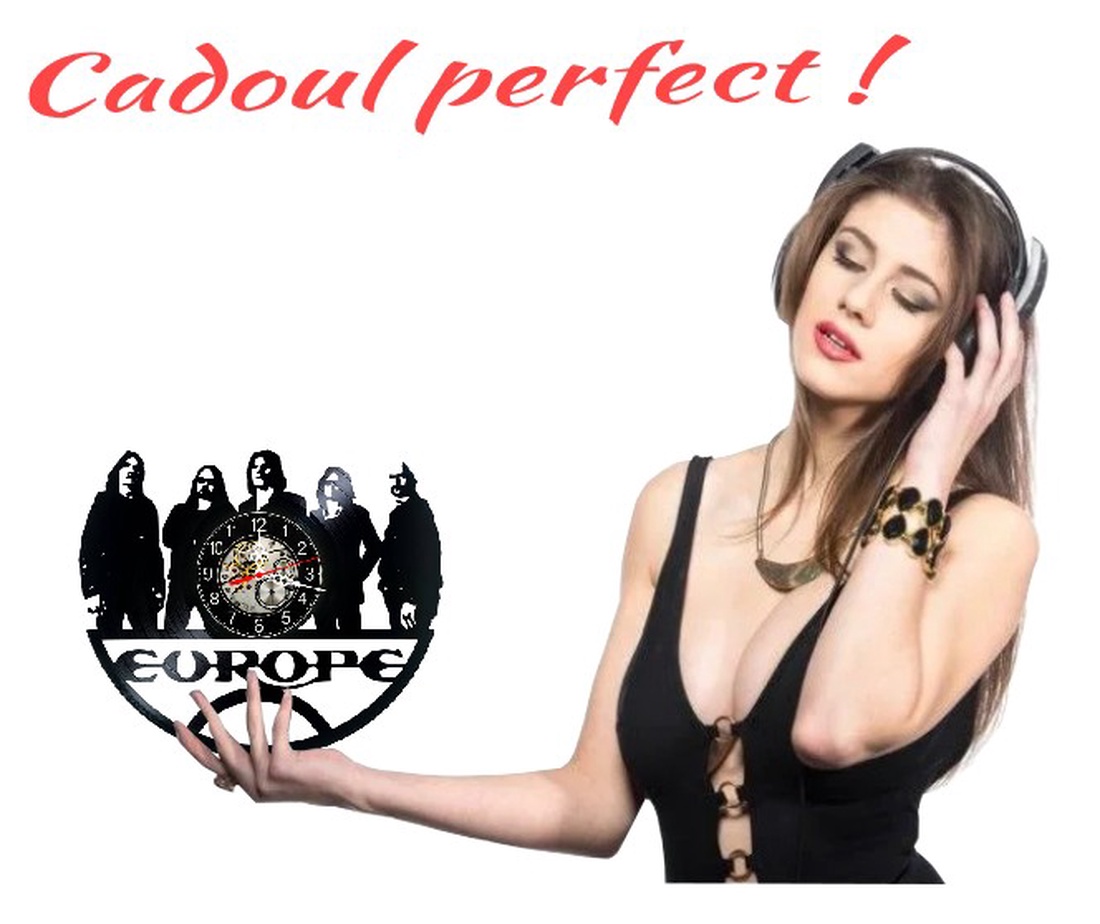Ceas de perete decorativ realizat din disc de vinil, Model Trupa Europe Rock Final Countdown, Negru, 30 cm - casă & stil de viață - decorațiuni de casă - decorațiuni de pereți - ceasuri de perete - Artynos.ro