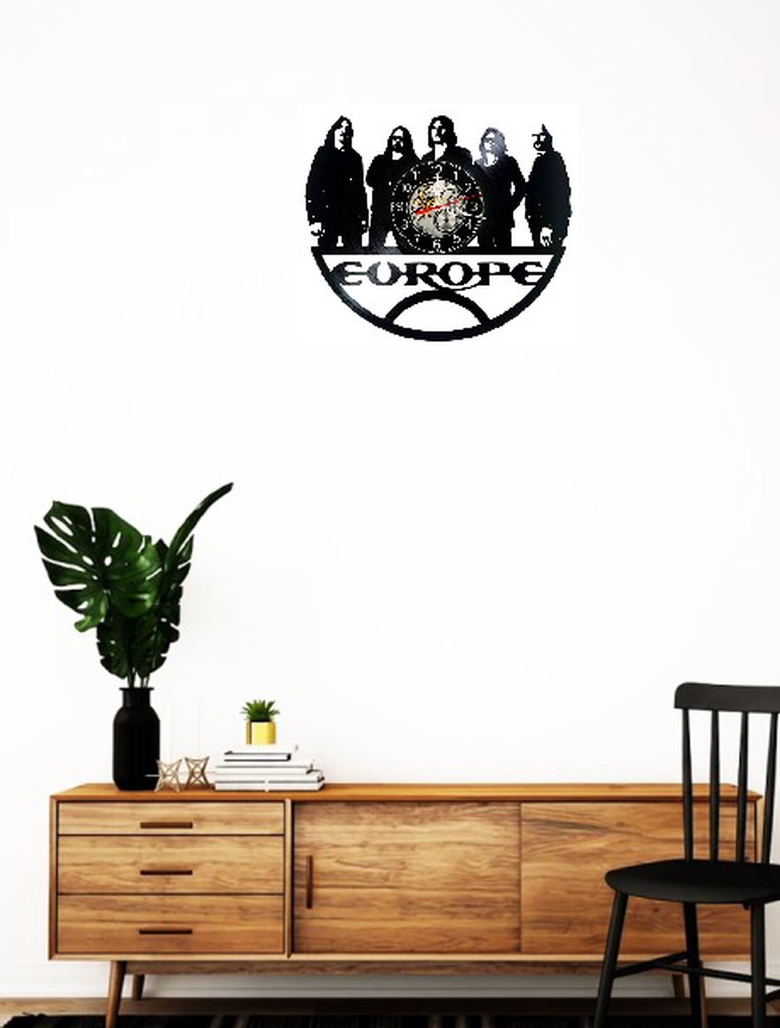 Ceas de perete decorativ realizat din disc de vinil, Model Trupa Europe Rock Final Countdown, Negru, 30 cm - casă & stil de viață - decorațiuni de casă - decorațiuni de pereți - ceasuri de perete - Artynos.ro