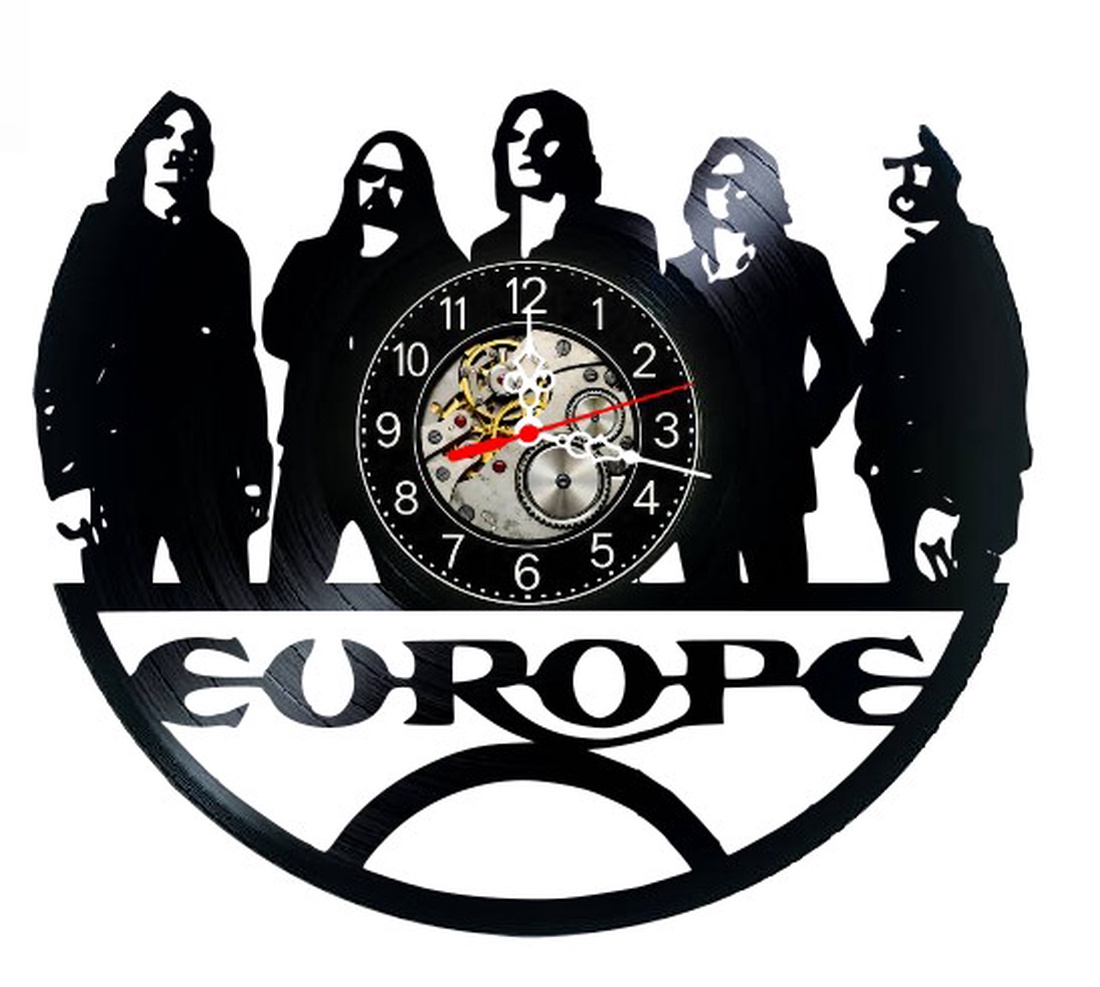 Ceas de perete decorativ realizat din disc de vinil, Model Trupa Europe Rock Final Countdown, Negru, 30 cm - casă & stil de viață - decorațiuni de casă - decorațiuni de pereți - ceasuri de perete - Artynos.ro