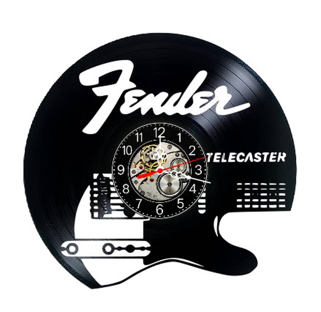 Ceas de perete decorativ realizat din disc de vinil, Model Chitara Fender Telecaster Muzica Rock, Negru, 30 cm - casă & stil de viață - decorațiuni de casă - decorațiuni de pereți - ceasuri de perete - Artynos.ro