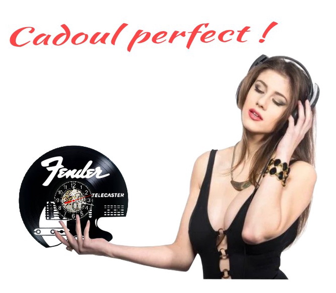 Ceas de perete decorativ realizat din disc de vinil, Model Chitara Fender Telecaster Muzica Rock, Negru, 30 cm - casă & stil de viață - decorațiuni de casă - decorațiuni de pereți - ceasuri de perete - Artynos.ro