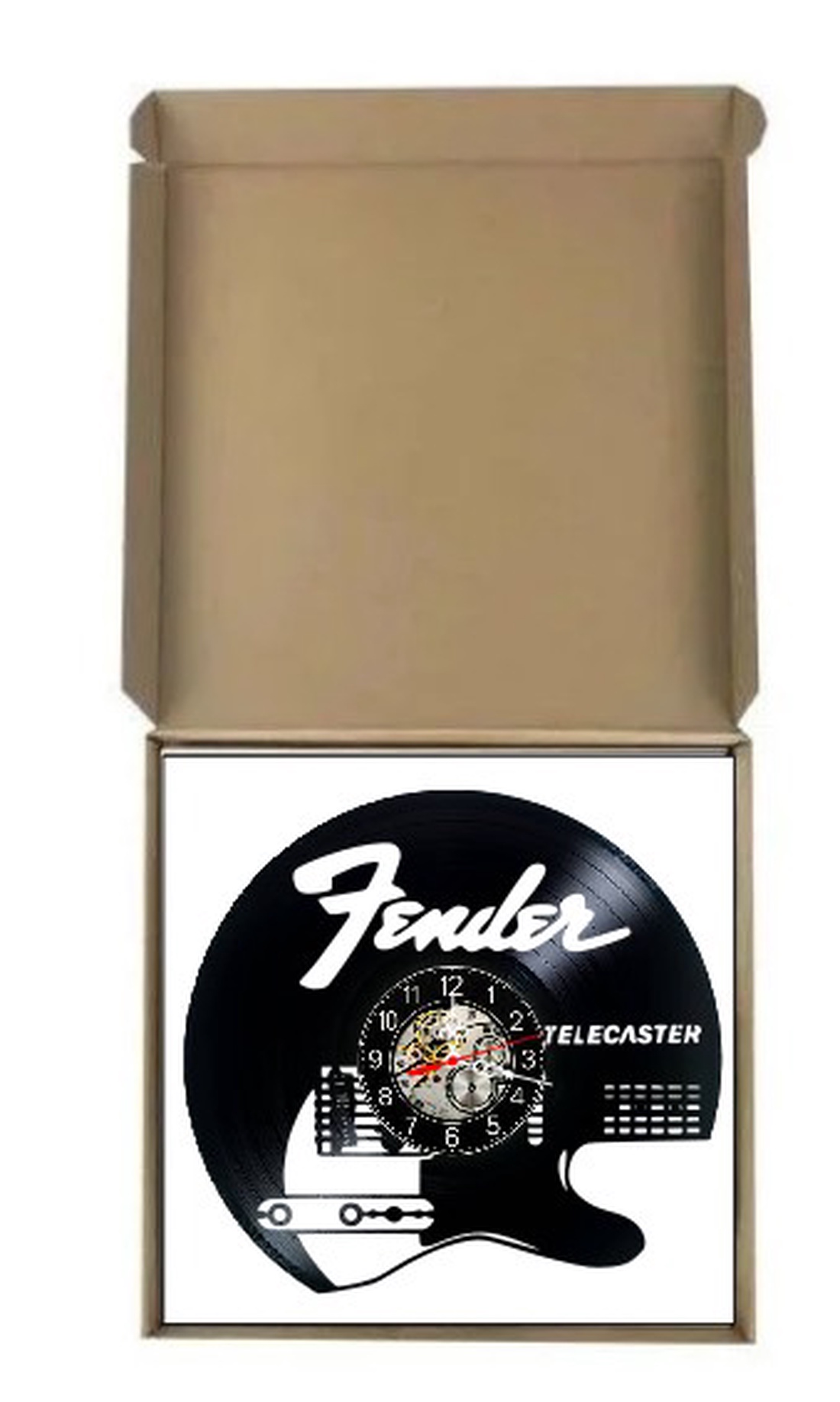 Ceas de perete decorativ realizat din disc de vinil, Model Chitara Fender Telecaster Muzica Rock, Negru, 30 cm - casă & stil de viață - decorațiuni de casă - decorațiuni de pereți - ceasuri de perete - Artynos.ro