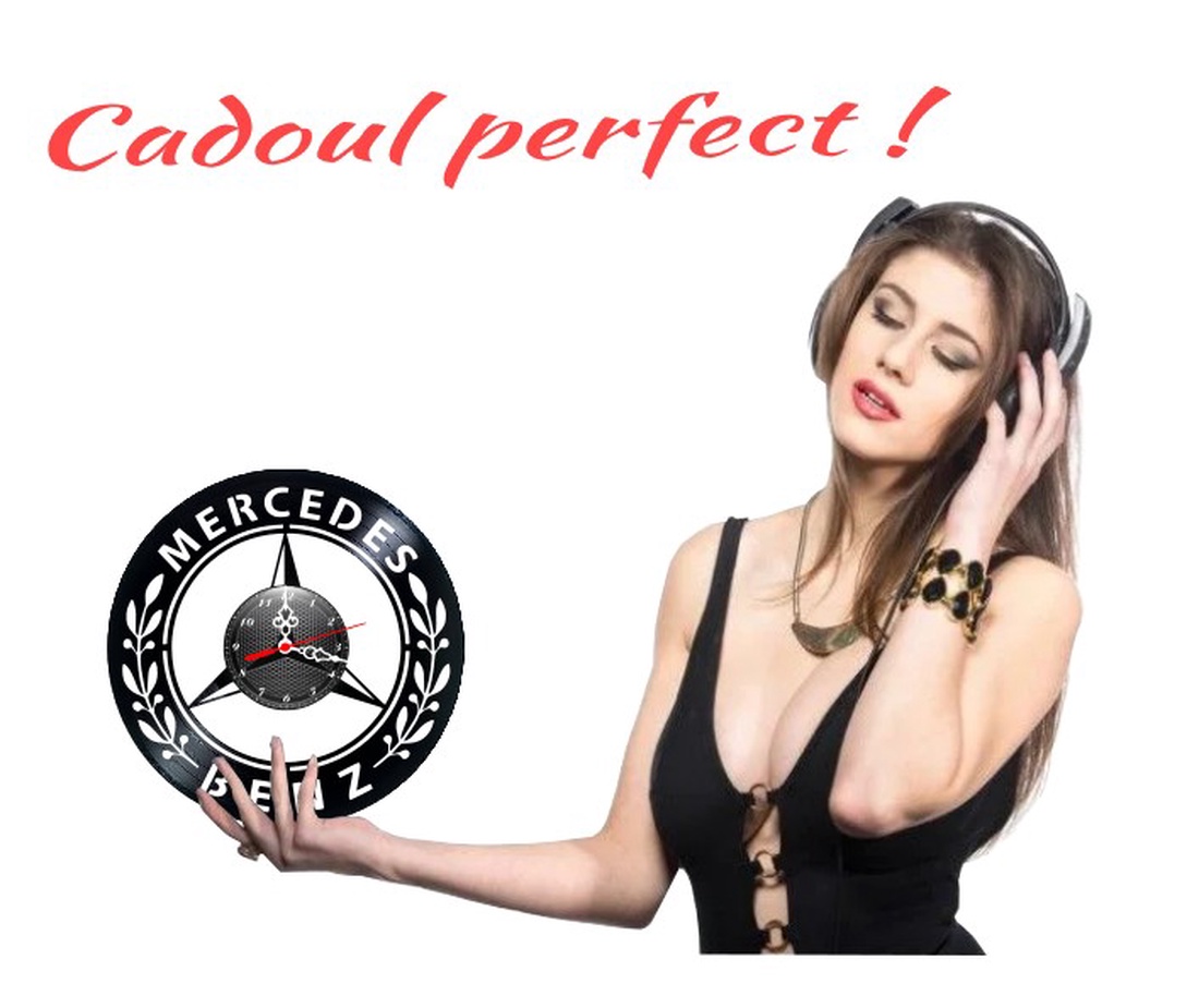 Ceas de perete decorativ realizat din disc de vinil, Model Mercedes-Benz Stea Lauri Auto Lux, Negru, 30 cm - casă & stil de viață - decorațiuni de casă - decorațiuni de pereți - ceasuri de perete - Artynos.ro