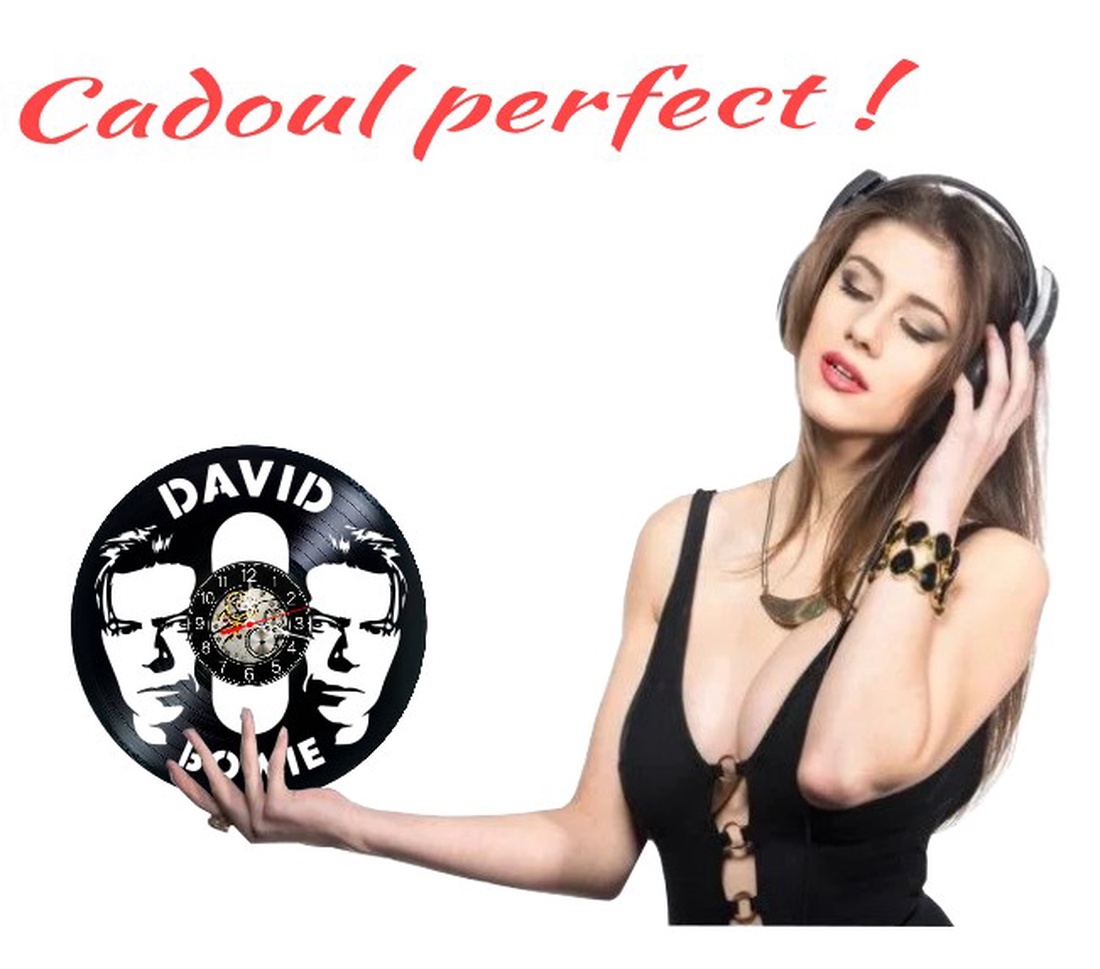 Ceas de perete decorativ realizat din disc de vinil, Model David Bowie Portret Dublu Muzica Rock, Negru, 30 cm - casă & stil de viață - decorațiuni de casă - decorațiuni de pereți - ceasuri de perete - Artynos.ro