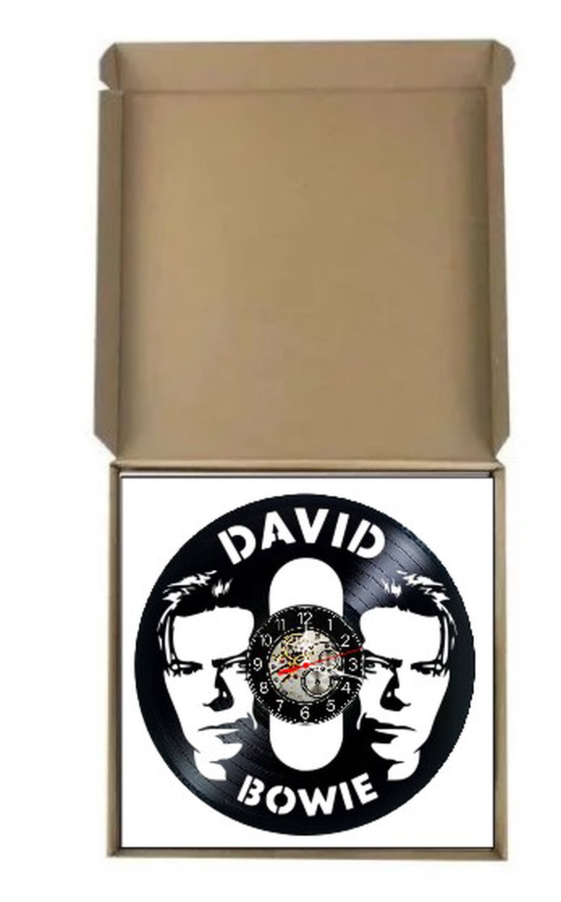 Ceas de perete decorativ realizat din disc de vinil, Model David Bowie Portret Dublu Muzica Rock, Negru, 30 cm - casă & stil de viață - decorațiuni de casă - decorațiuni de pereți - ceasuri de perete - Artynos.ro