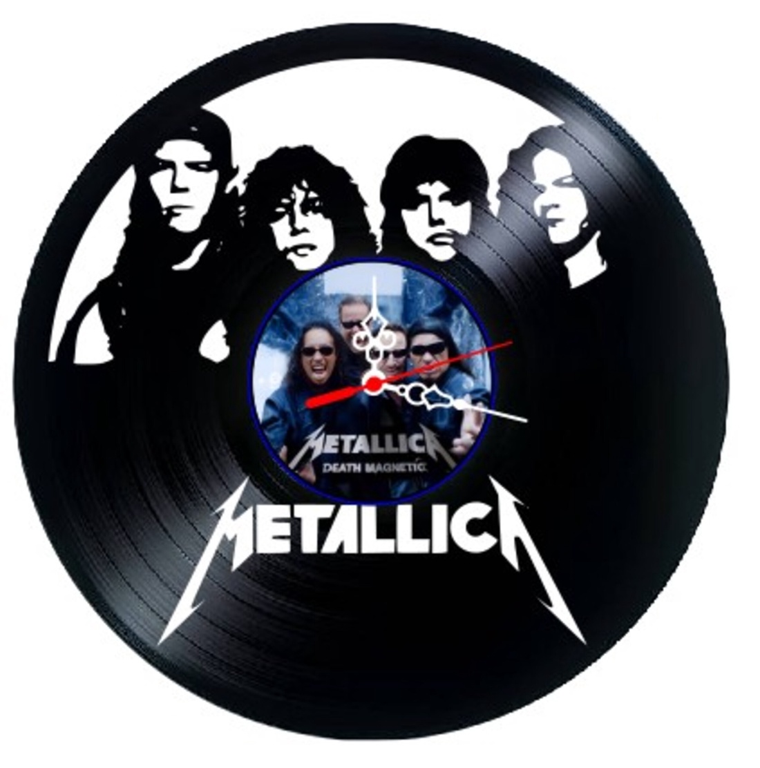 Ceas de perete decorativ realizat din disc de vinil, Model Metallica Heavy Metal Death Magnetic, Negru, 30 cm - casă & stil de viață - decorațiuni de casă - decorațiuni de pereți - ceasuri de perete - Artynos.ro