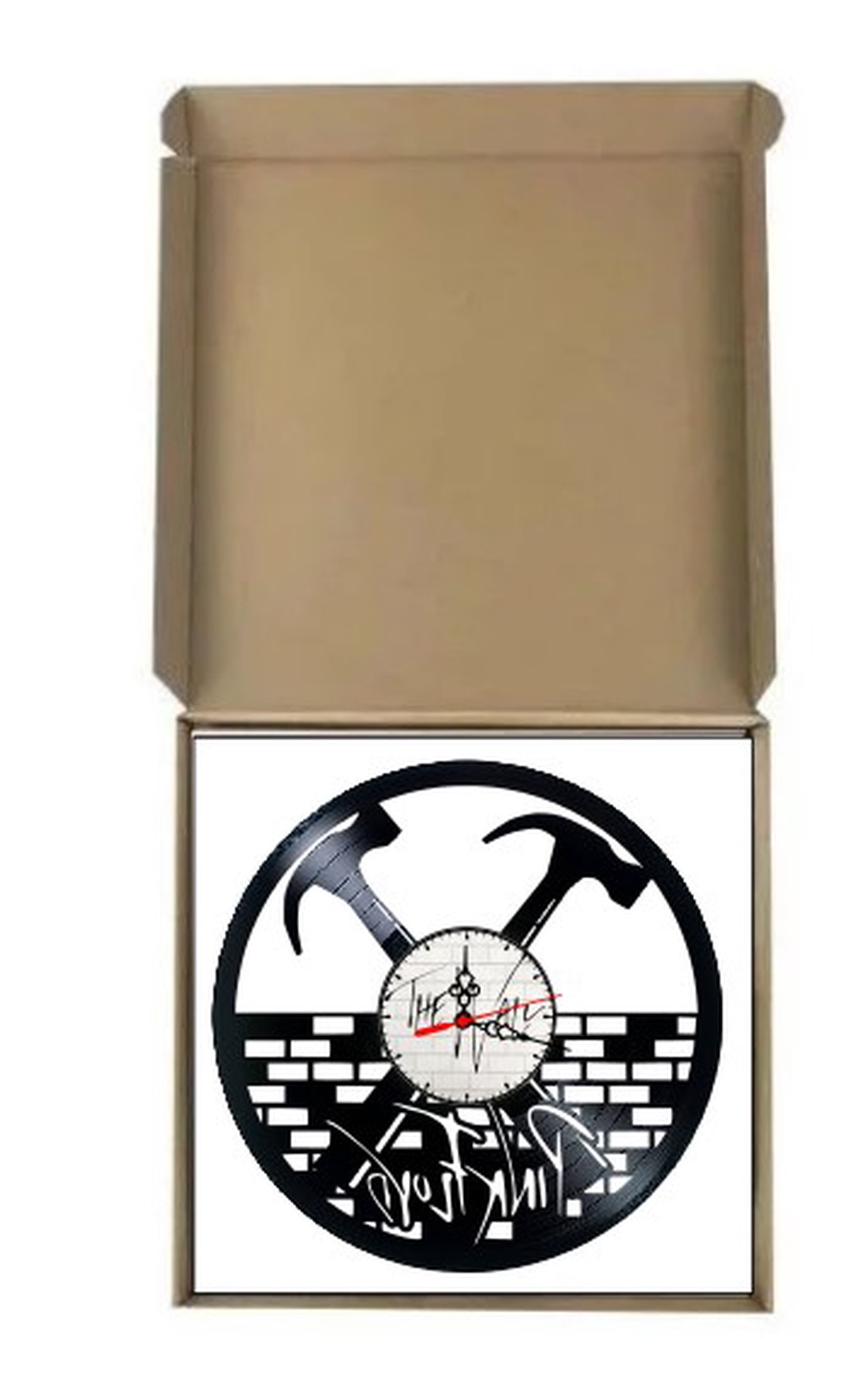 Ceas de perete decorativ realizat din disc de vinil, Model Pink Floyd The Wall Ciocane Zid Rock, Negru, 30 cm - casă & stil de viață - decorațiuni de casă - decorațiuni de pereți - ceasuri de perete - Artynos.ro