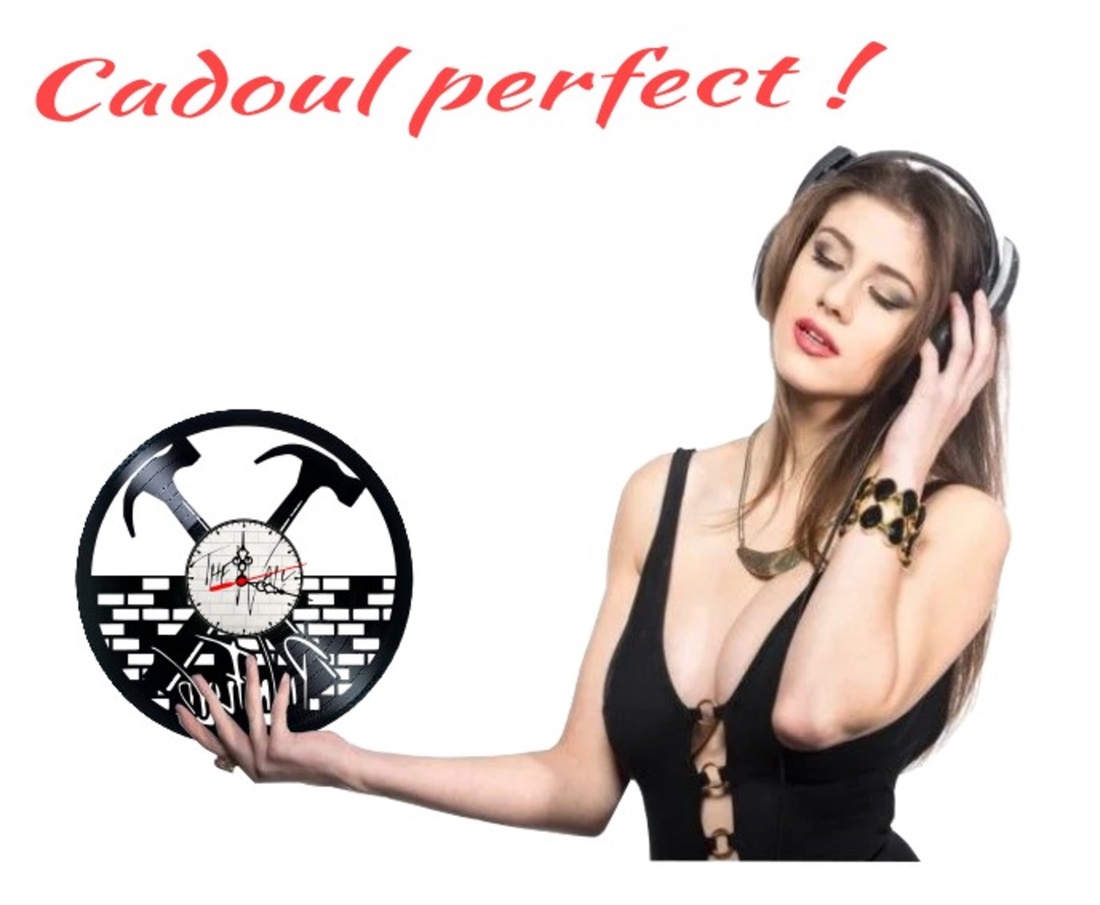Ceas de perete decorativ realizat din disc de vinil, Model Pink Floyd The Wall Ciocane Zid Rock, Negru, 30 cm - casă & stil de viață - decorațiuni de casă - decorațiuni de pereți - ceasuri de perete - Artynos.ro