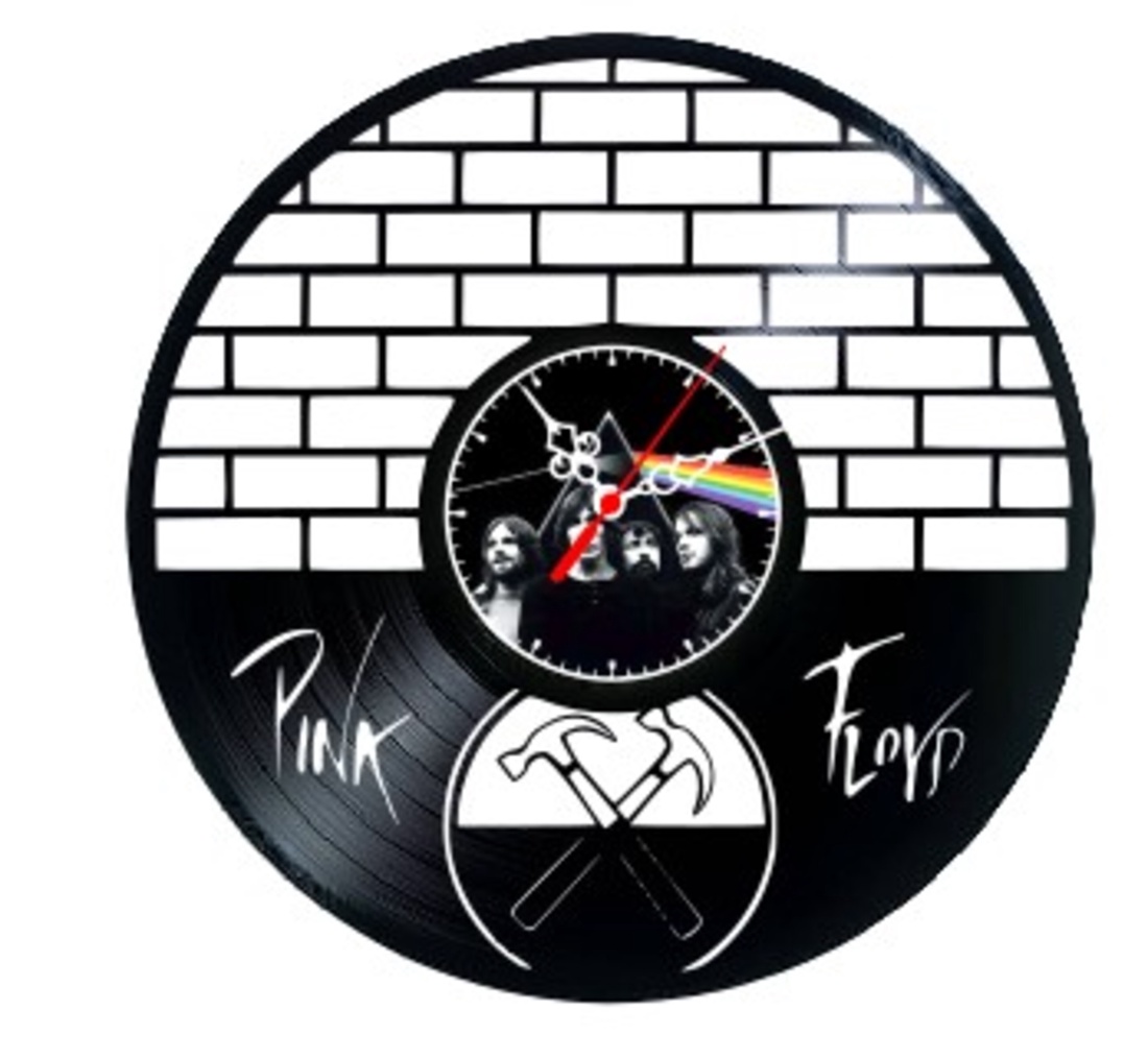 Ceas de perete decorativ realizat din disc de vinil, Model Pink Floyd Dark Side Moon The Wall, Negru, 30 cm - casă & stil de viață - decorațiuni de casă - decorațiuni de pereți - ceasuri de perete - Artynos.ro