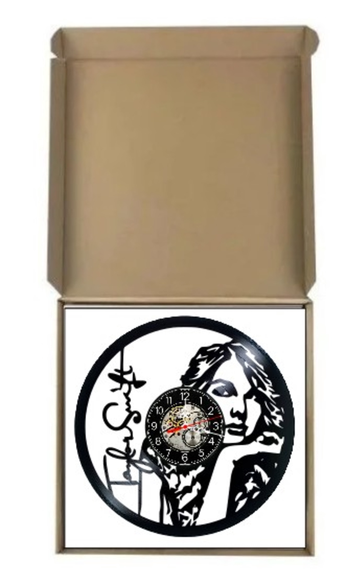 Ceas de perete decorativ realizat din disc de vinil, Model Taylor Swift Pop Star Portret Semnatura, Negru, 30 cm - casă & stil de viață - decorațiuni de casă - decorațiuni de pereți - ceasuri de perete - Artynos.ro