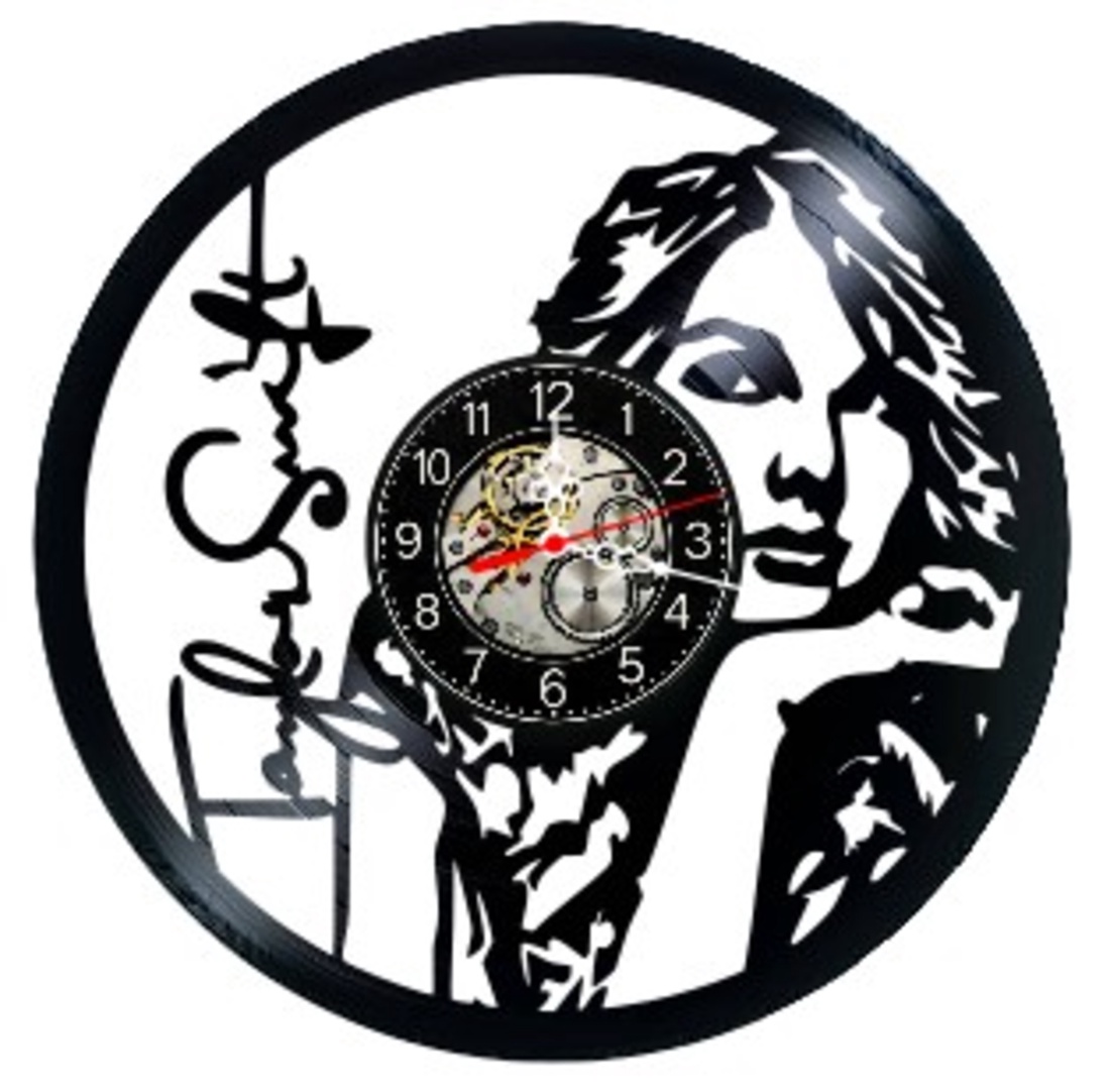 Ceas de perete decorativ realizat din disc de vinil, Model Taylor Swift Pop Star Portret Semnatura, Negru, 30 cm - casă & stil de viață - decorațiuni de casă - decorațiuni de pereți - ceasuri de perete - Artynos.ro