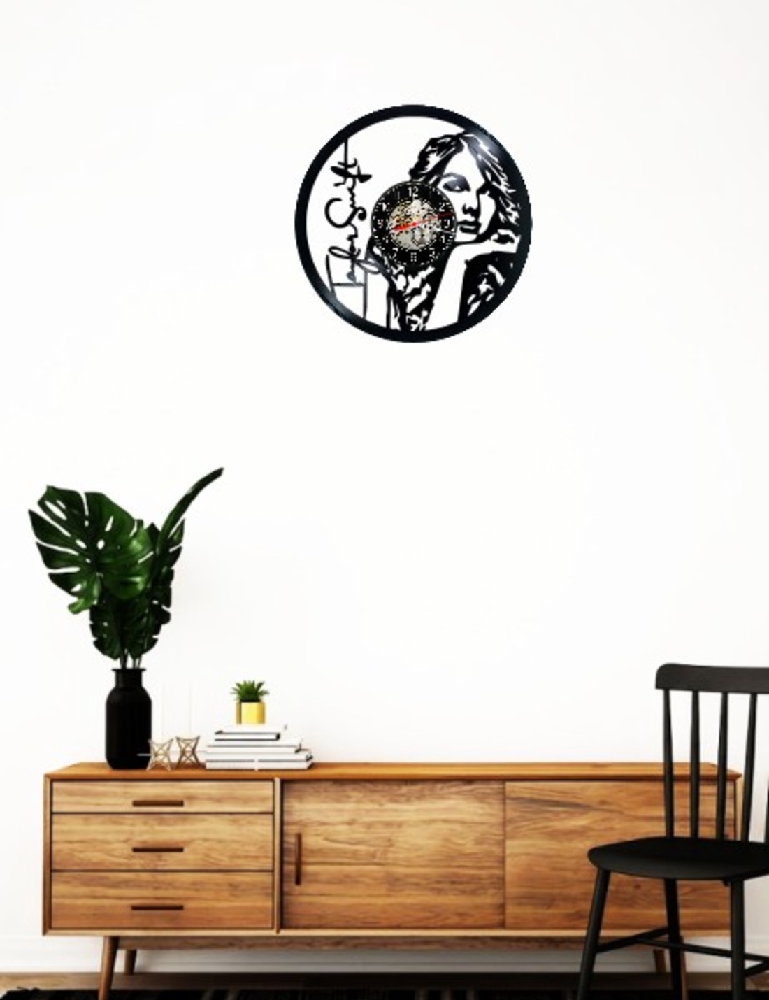 Ceas de perete decorativ realizat din disc de vinil, Model Taylor Swift Pop Star Portret Semnatura, Negru, 30 cm - casă & stil de viață - decorațiuni de casă - decorațiuni de pereți - ceasuri de perete - Artynos.ro