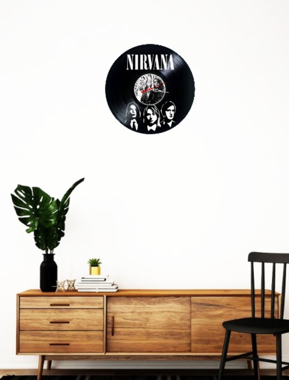 Ceas de perete decorativ realizat din disc de vinil, Model Nirvana Kurt Cobain Grunge Rock, Negru, 30 cm - casă & stil de viață - decorațiuni de casă - decorațiuni de pereți - ceasuri de perete - Artynos.ro