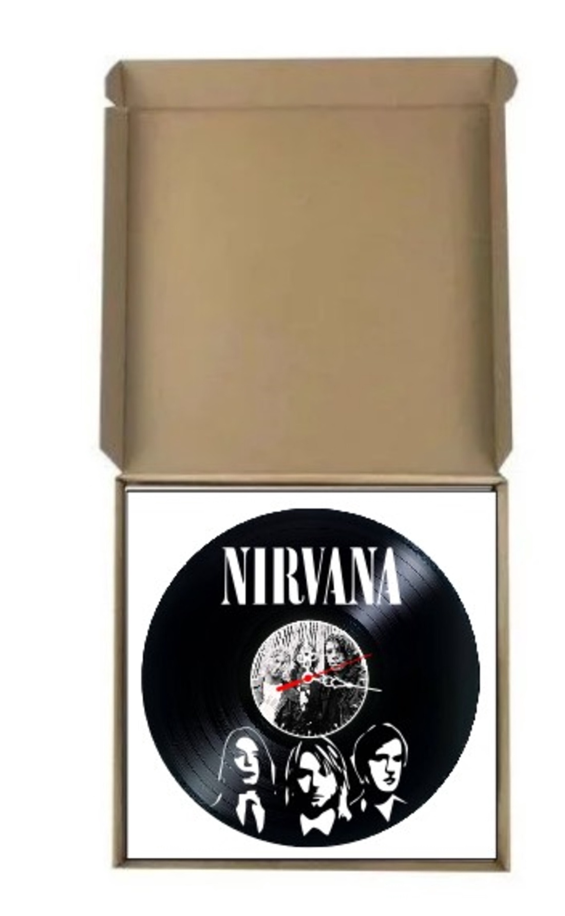 Ceas de perete decorativ realizat din disc de vinil, Model Nirvana Kurt Cobain Grunge Rock, Negru, 30 cm - casă & stil de viață - decorațiuni de casă - decorațiuni de pereți - ceasuri de perete - Artynos.ro