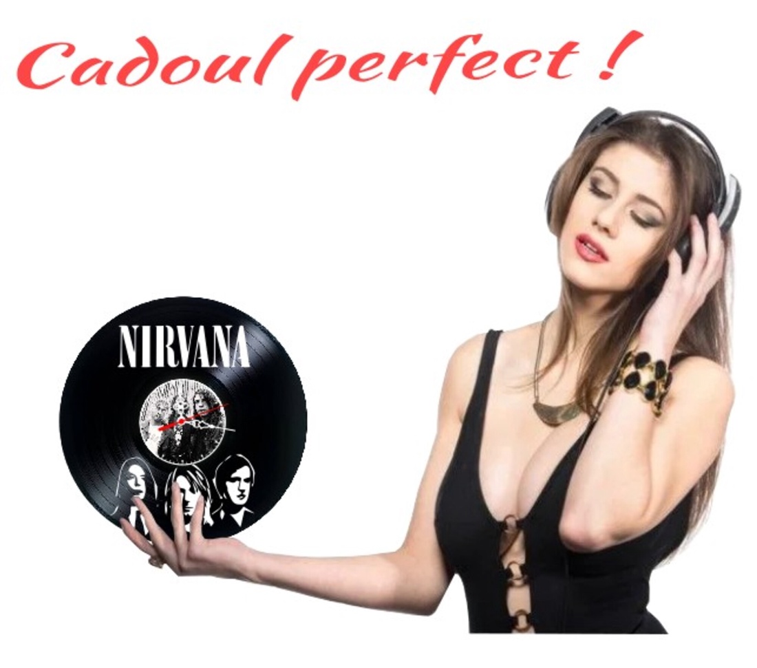 Ceas de perete decorativ realizat din disc de vinil, Model Nirvana Kurt Cobain Grunge Rock, Negru, 30 cm - casă & stil de viață - decorațiuni de casă - decorațiuni de pereți - ceasuri de perete - Artynos.ro